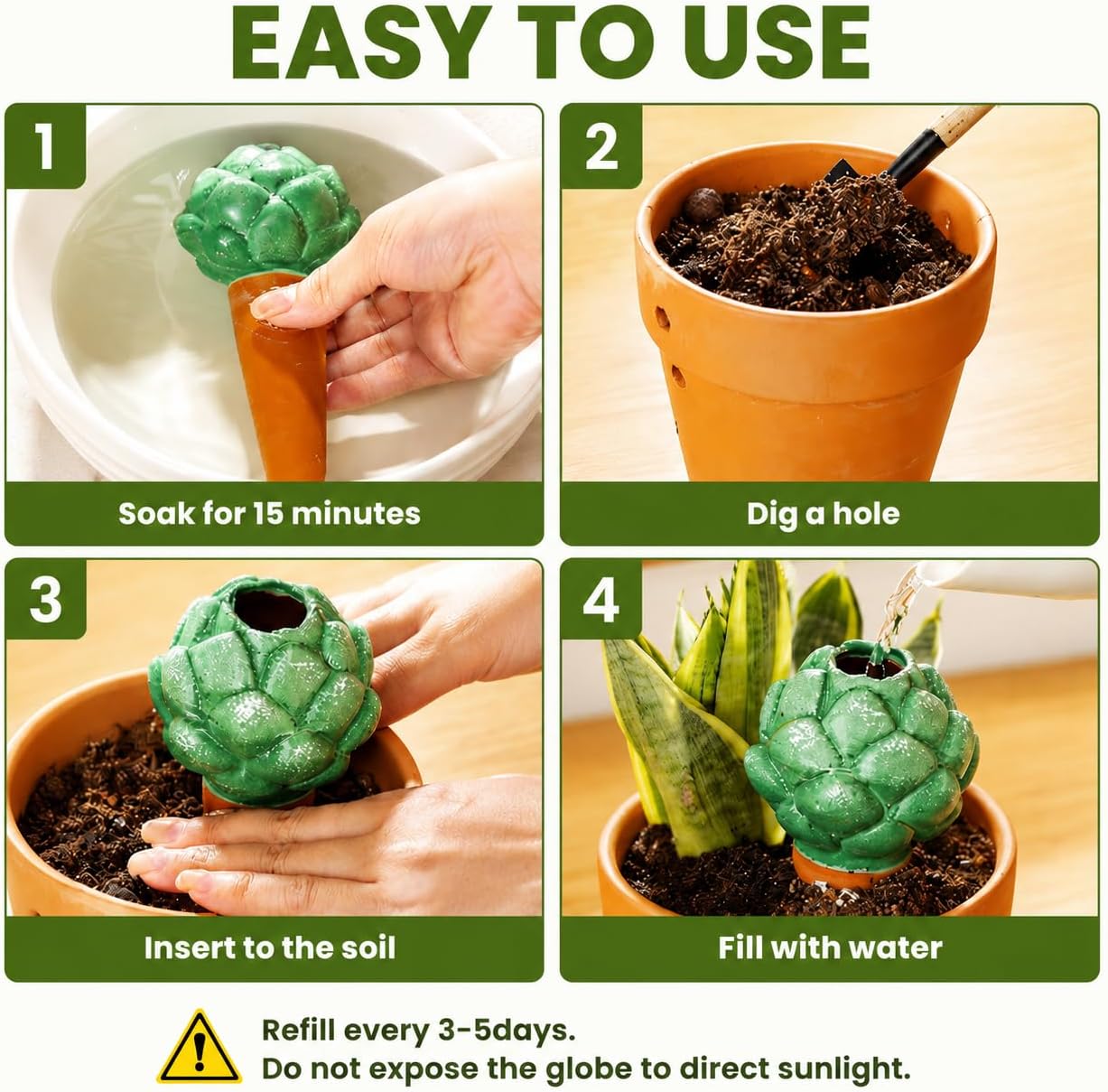 SURE YUESI 4PCS Self Watering Globes, Automatic Terracotta Watering Bulbs - Watering Spikes, Vacation Plant Watering