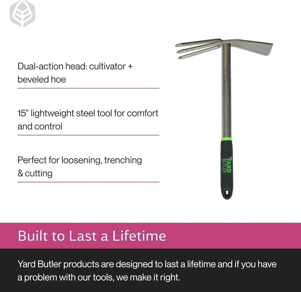 Yard Butler Terra Tiller Hand Cultivator, Rust-Resistant, ITT-4T | Loosens and Aerates Compacted Soil, Gardening Tool