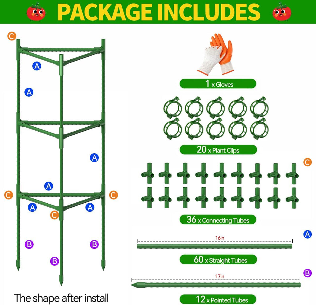 4 Pack Large Tomato Cage for Garden Up to 49" H X 16" W Metal Plant Support Stakes with Clips Triangle Pea Cages
