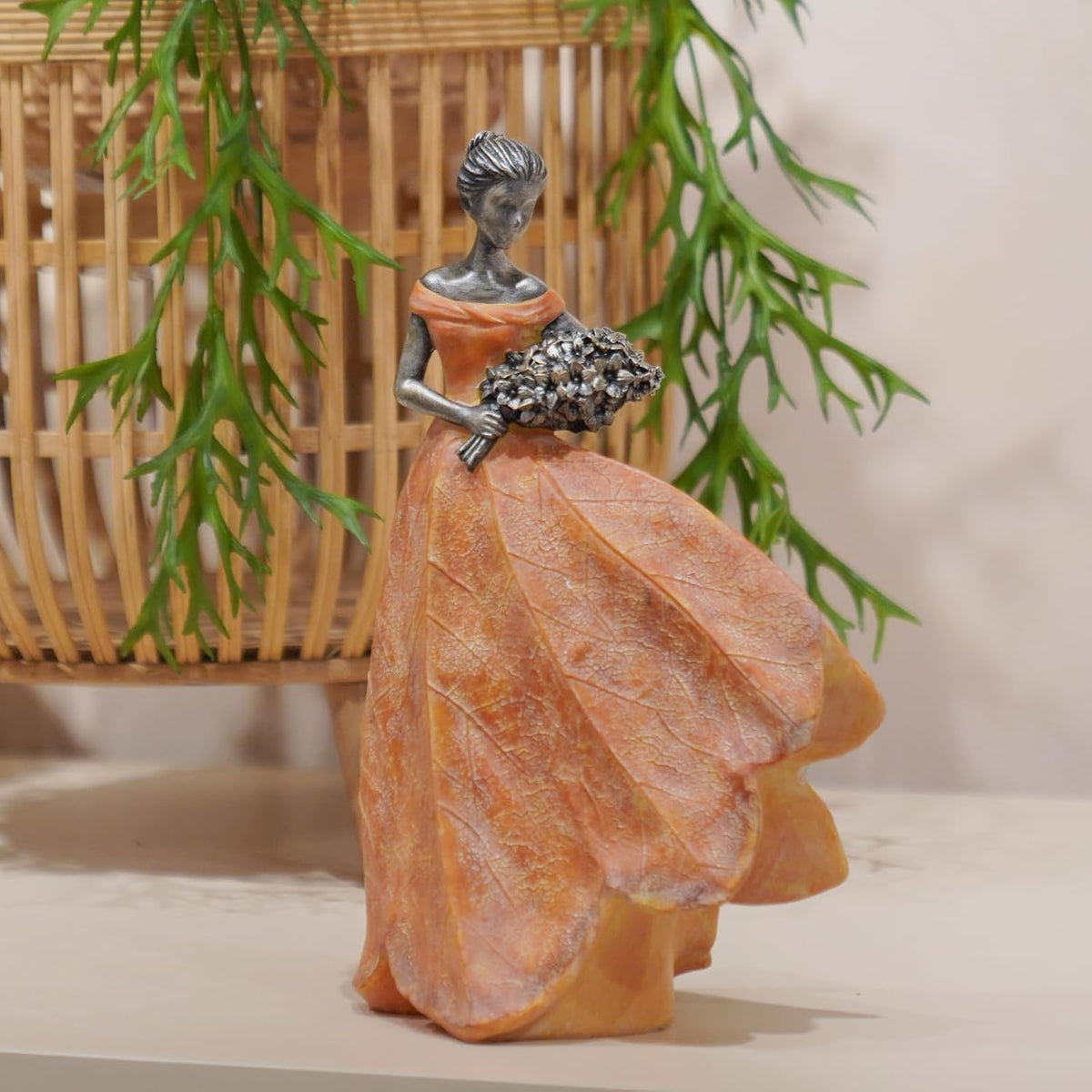 Guichifun Fairy Statue Orange Leaf Angel Girls 7.5 x 4.5 x 11.5 Inch | Resin, Fall Thanksgiving Decor, For Outside or