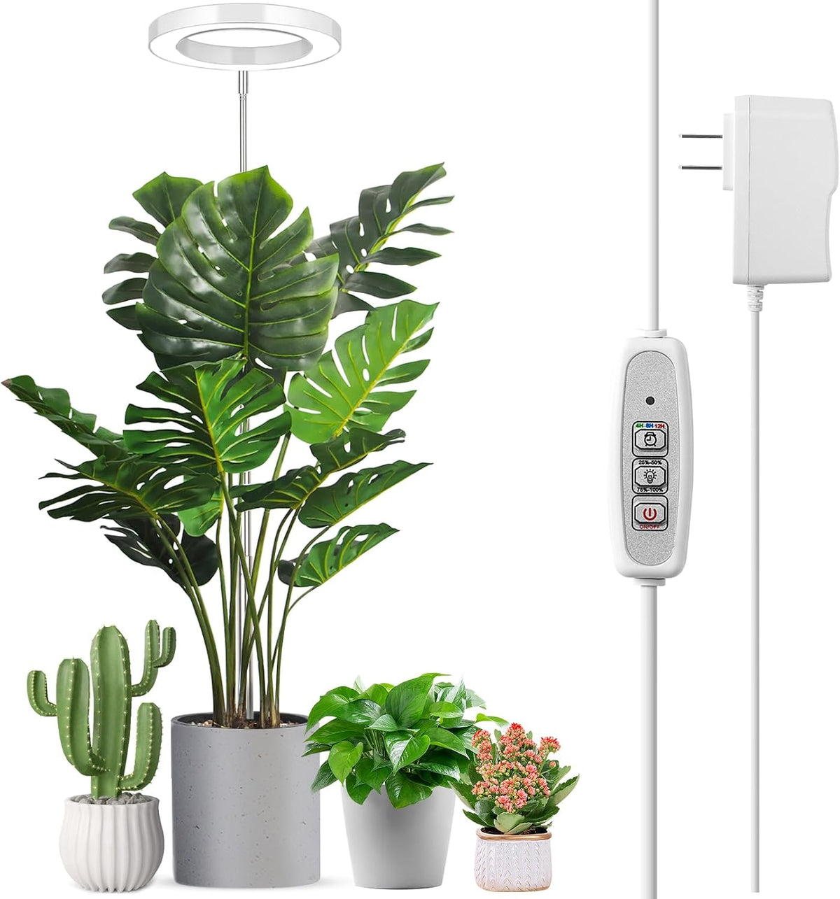 LORDEM Full Spectrum LED Grow Light, 72 LEDs, 4 Brightness Settings, Auto On/Off Timer, Height Adjustable, Ideal for Indoor Plants