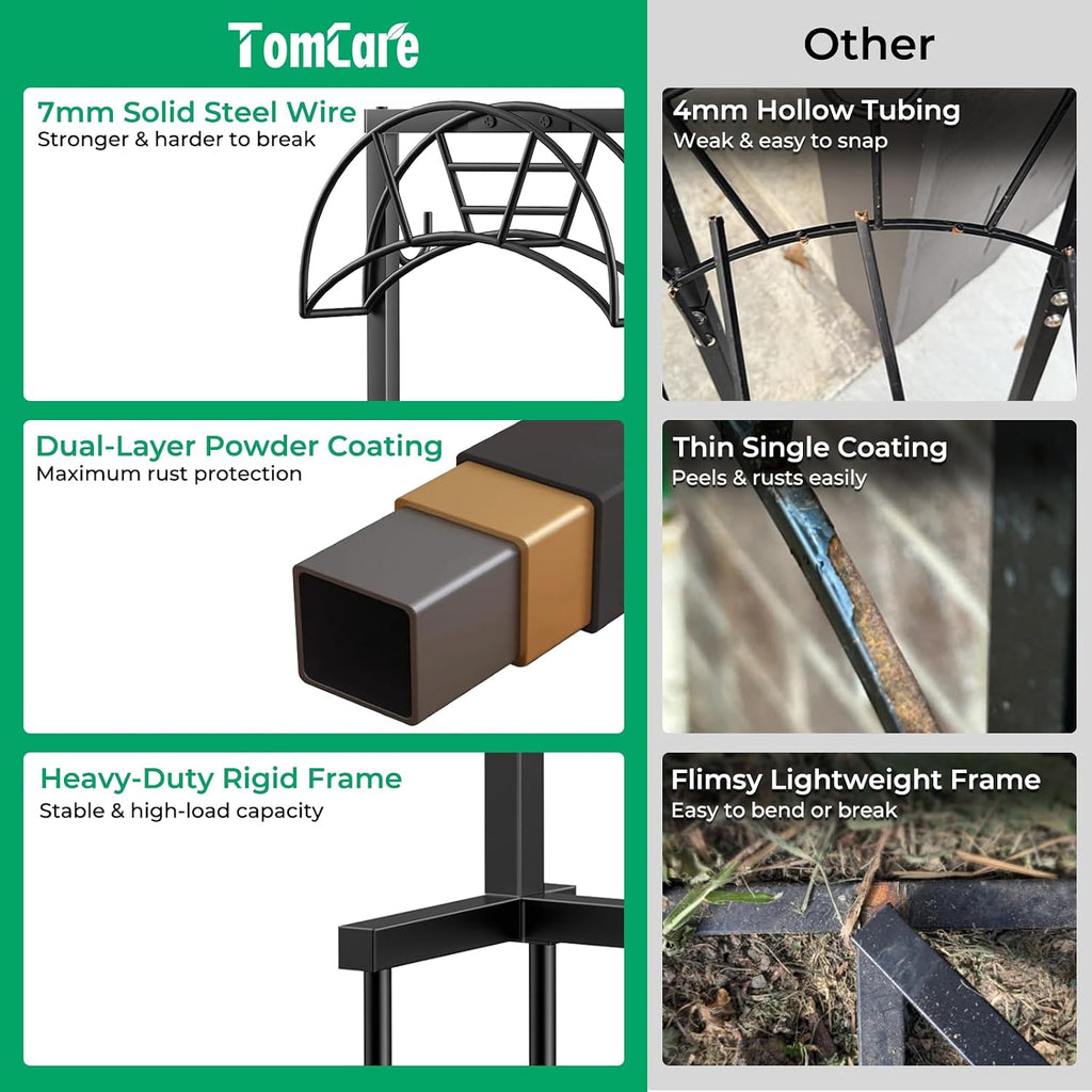 TomCare Garden Hose Holder, 4 Spikes Heavy Duty Hose Stand for 160FT Hose | Thick Metal Frame, 250 lbs Load Capacity