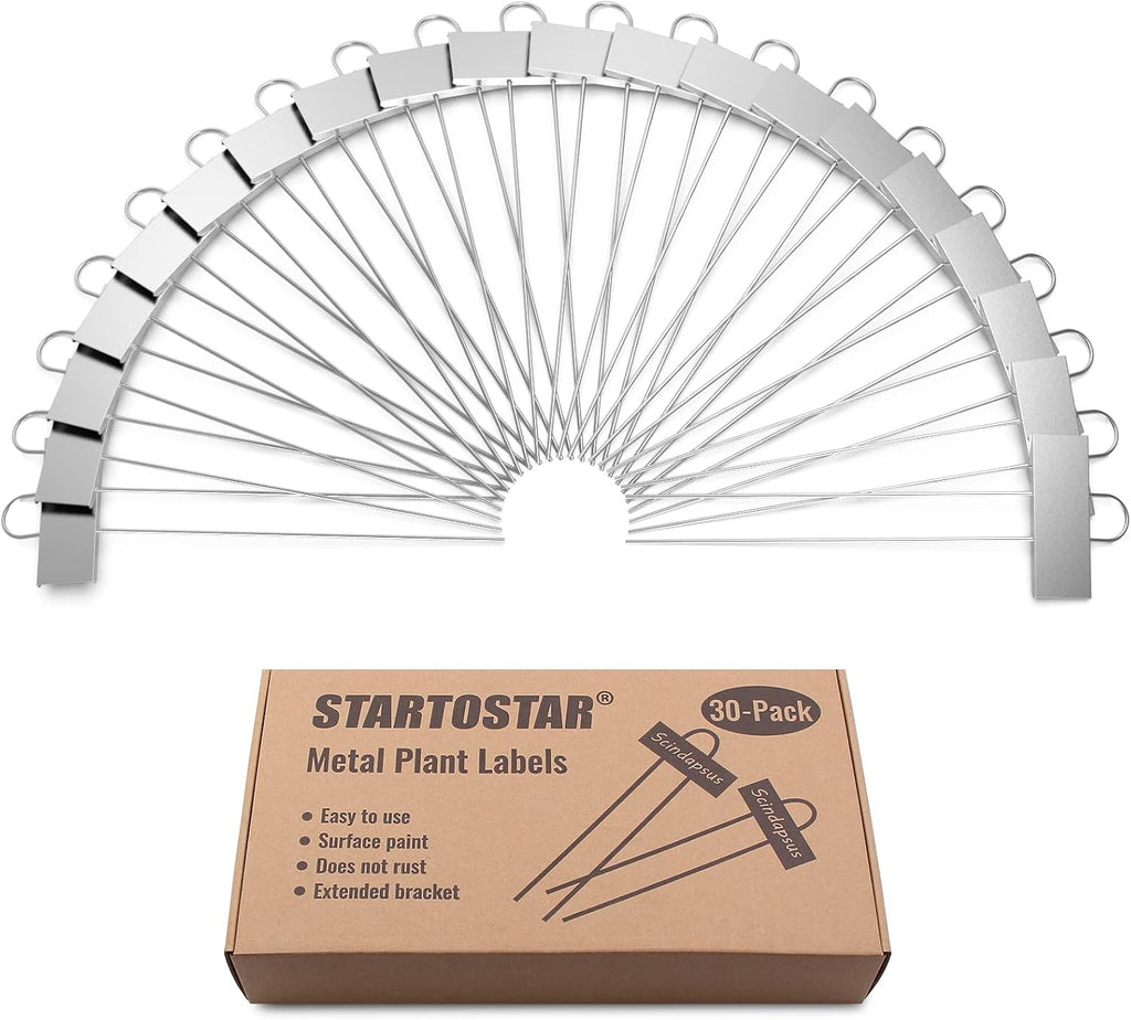STARTOSTAR 30-Pack Metal Plant Labels Weatherproof Garden Markers,Height 10.6'', Label Area 3.5''X 1.2'' Reusable