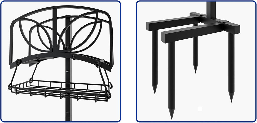 Fire Beauty Garden Hose Holder with Storage Basket,Heavy-Duty,80+ lb Capacity,Rust-Proof Stainless Steel,Organizes