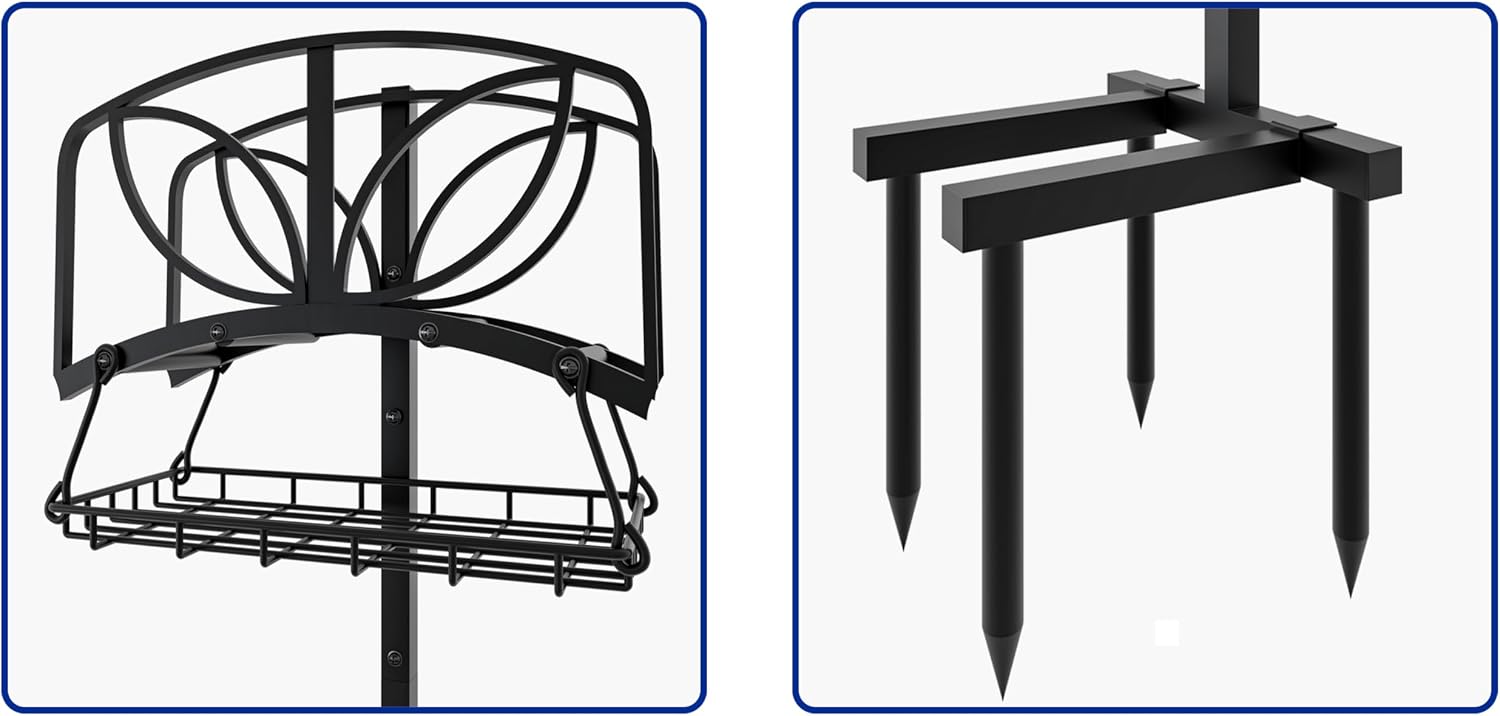 Fire Beauty Garden Hose Holder with Storage Basket,Heavy-Duty,80+ lb Capacity,Rust-Proof Stainless Steel,Organizes