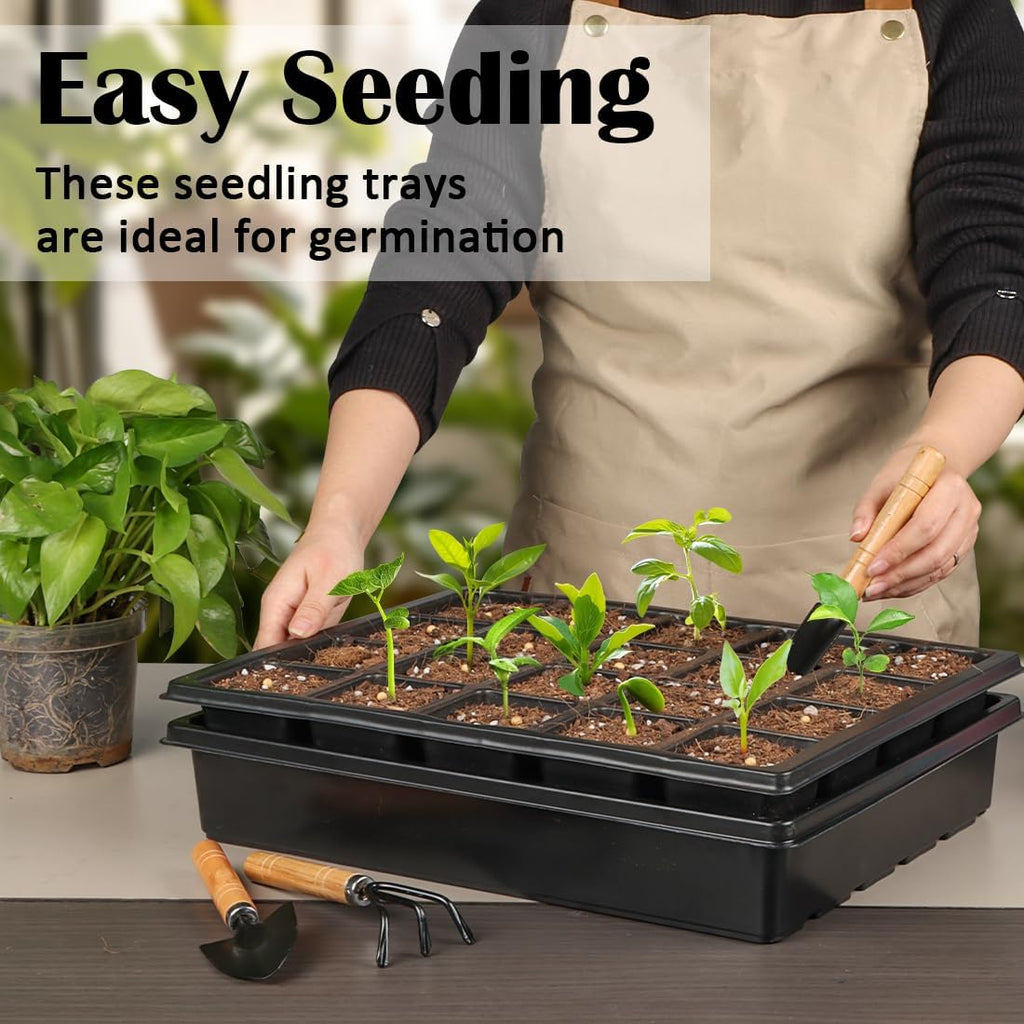 RooTrimmer 2.5 inch Square Pots 3.5 inch Deep 20 Cell Seedling Trays with Water Collection Nursery Trays (15"x11"x3")