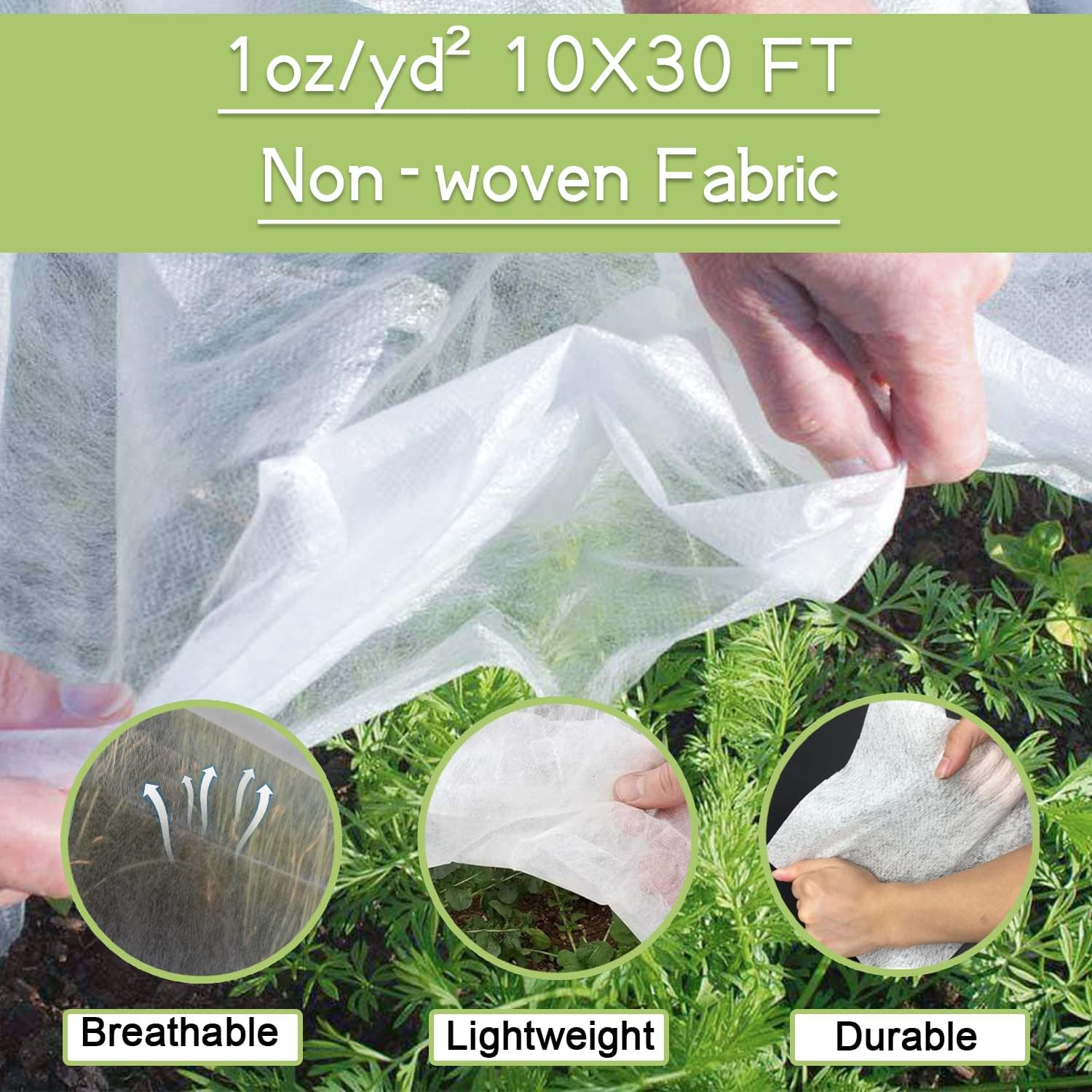 Plant Covers Freeze Protection Kit, 10 x 30Ft Frost Cloth and 6Pcs Fiberglass Garden Hoops 1oz/yd² Floating Row Cover