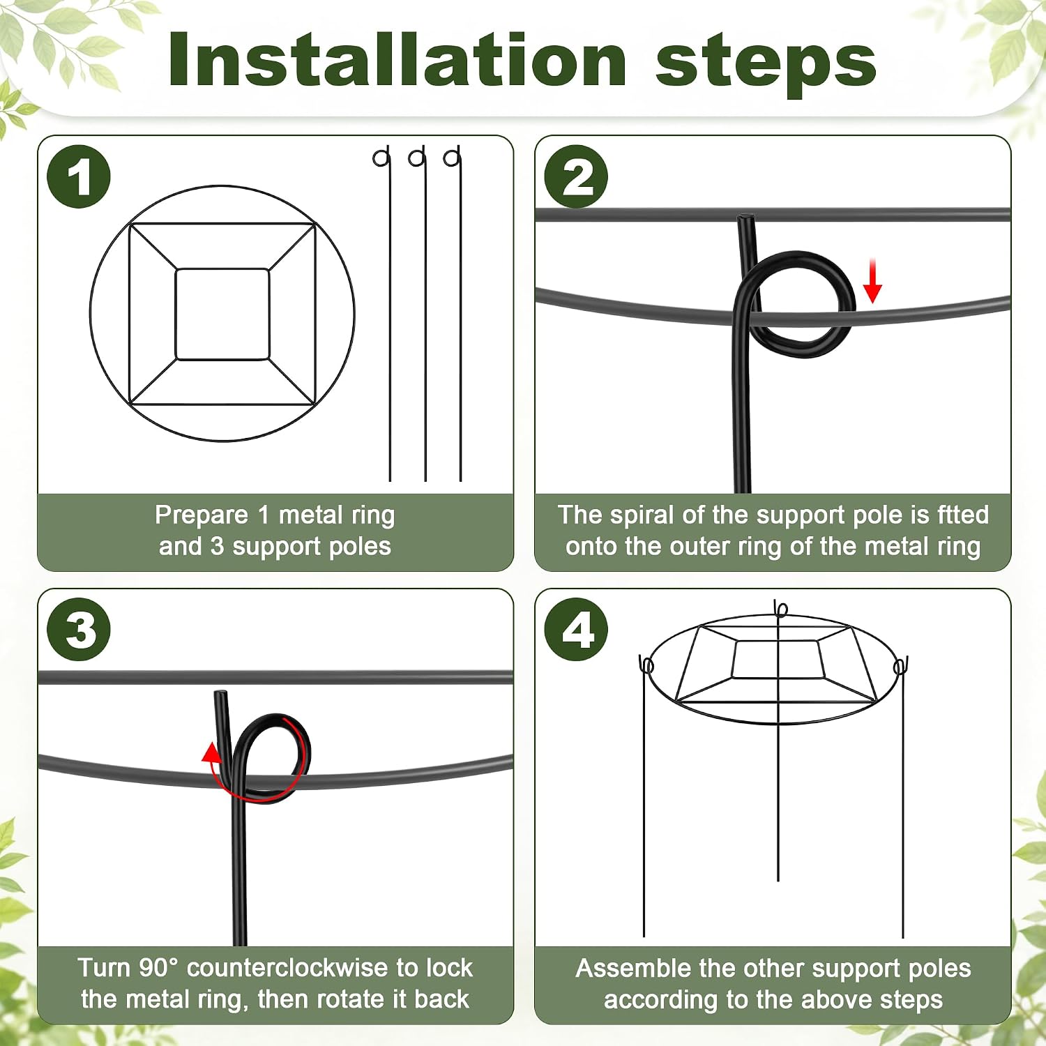 8 Pack Peony Cages and Supports with 100 Cable Ties and a Pair of Scissors | 12" D x 16" H Heavy Duty Metal Plant