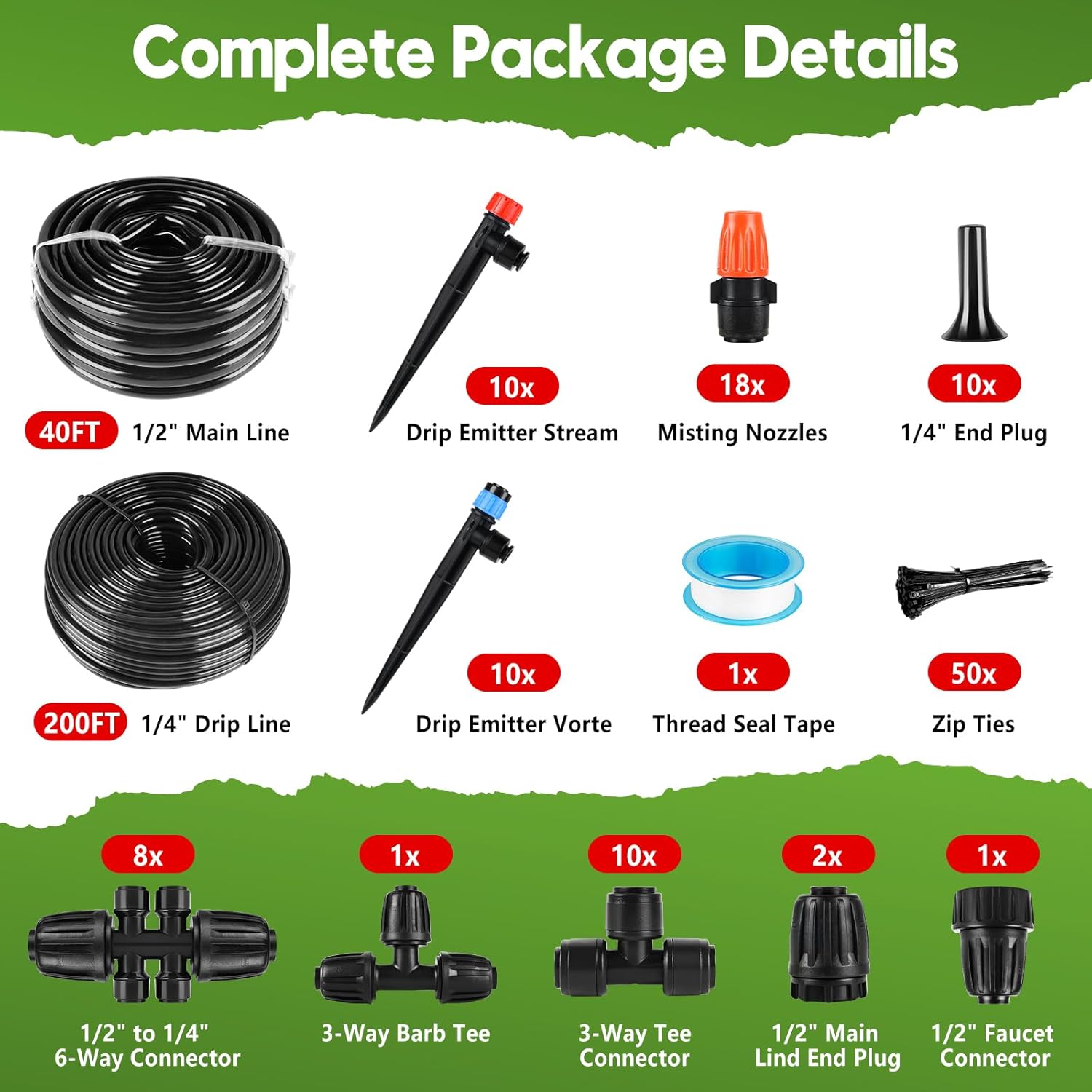 240FT Drip Irrigation System for Garden, 2026 Upgraded Quick-Connect Automatic Garden Watering System with 1/2" & 1/4"