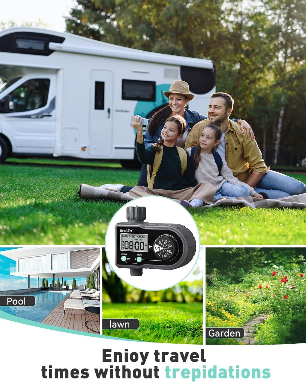 RAINPOINT Sprinkler Timer, Hose Timer with 3 Individual Programs, Water Timer for Garden Hose Faucet, Programmable
