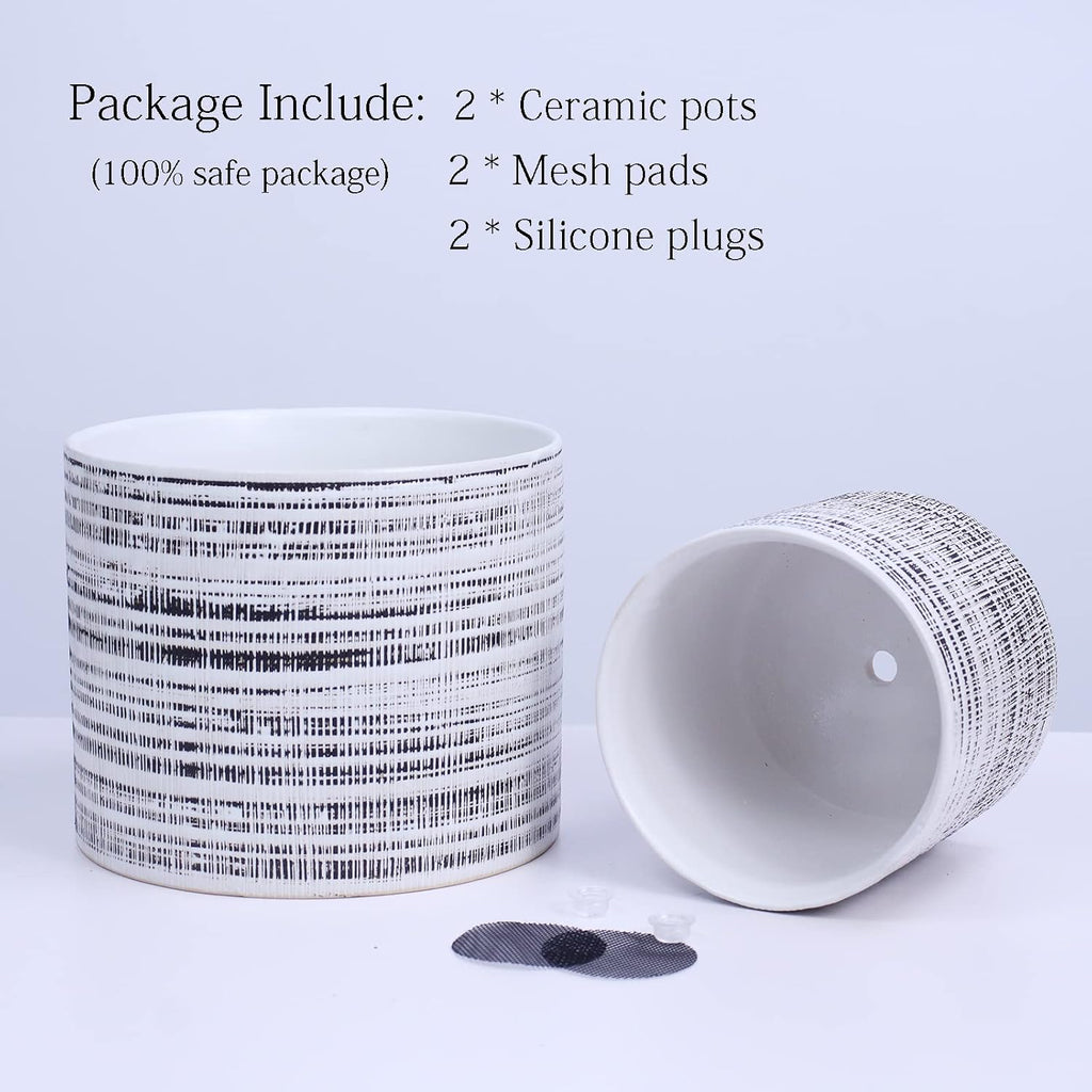 Plant Pots 2 Pack, 5" & 7" Ceramic Planter Pots Drainage Holes, Plant Pot for Indoor & Outdoor Set of 2 Flower Pots