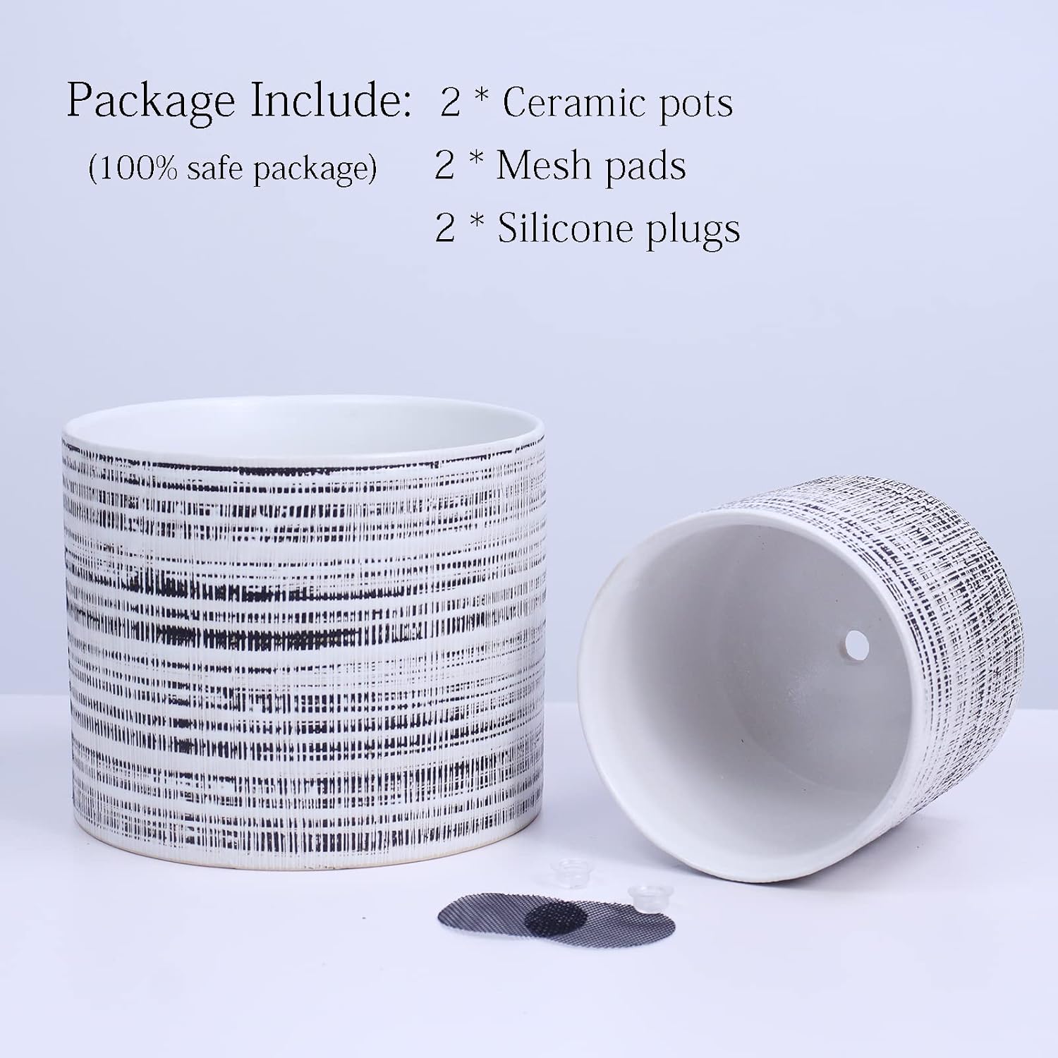 Plant Pots 2 Pack, 5" & 7" Ceramic Planter Pots Drainage Holes, Plant Pot for Indoor & Outdoor Set of 2 Flower Pots