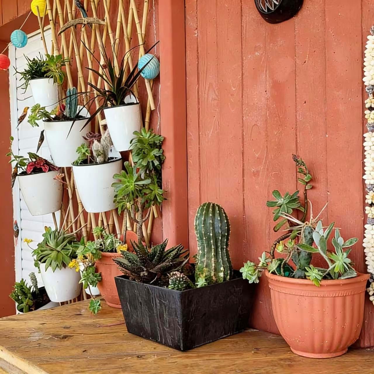 ORIMERC 6 Pack Hanging Planter Wall Planter Self Watering 5 inch Plant Pot with Hardware Vertical Planter Outdoor