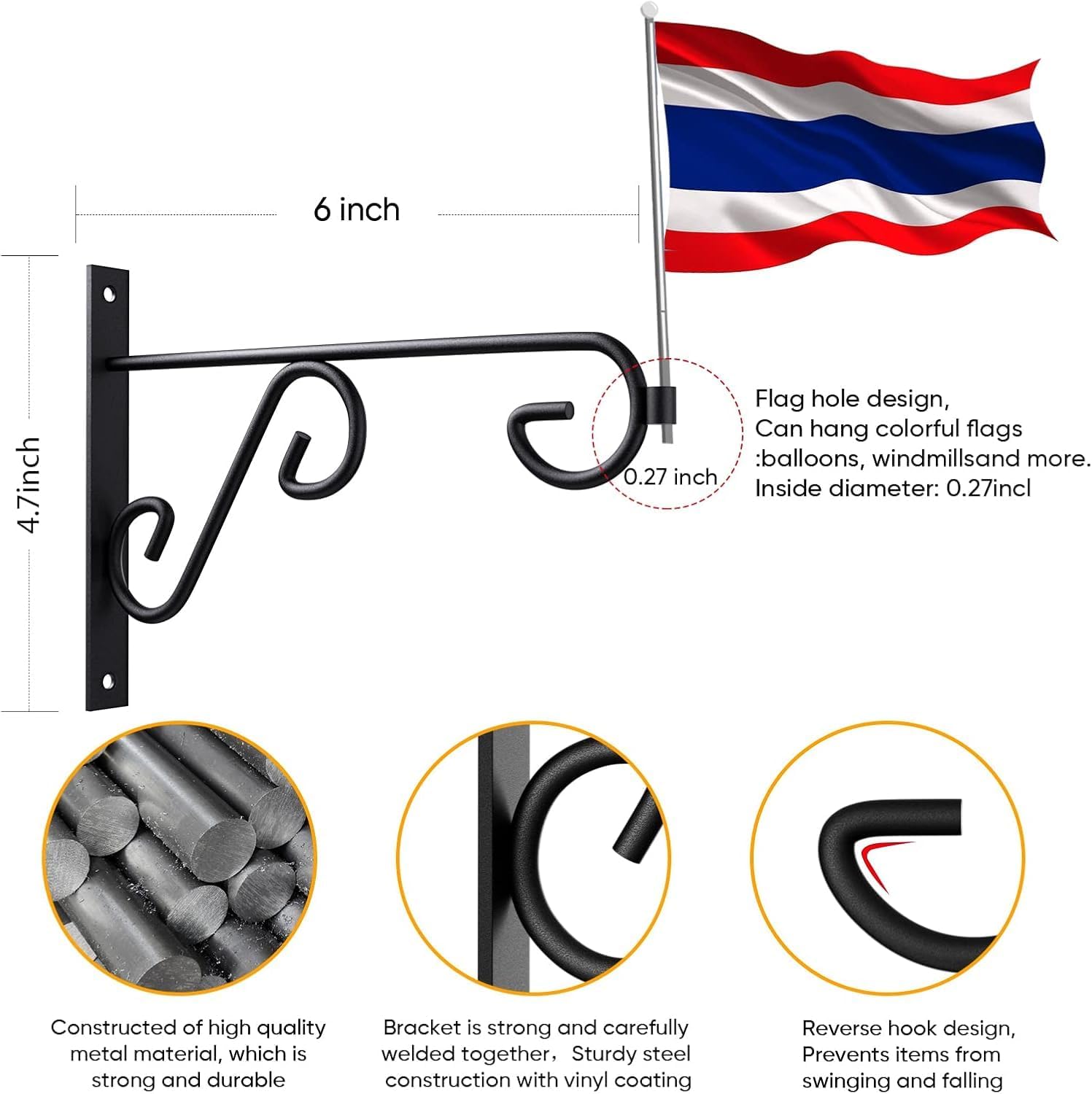 8Pack Plant Hanger Bulk 6In Metal Wall Hook,Anti-Rust Indoor Outdoor Wall Hangers for Bird Feeders, Planters, Lanterns