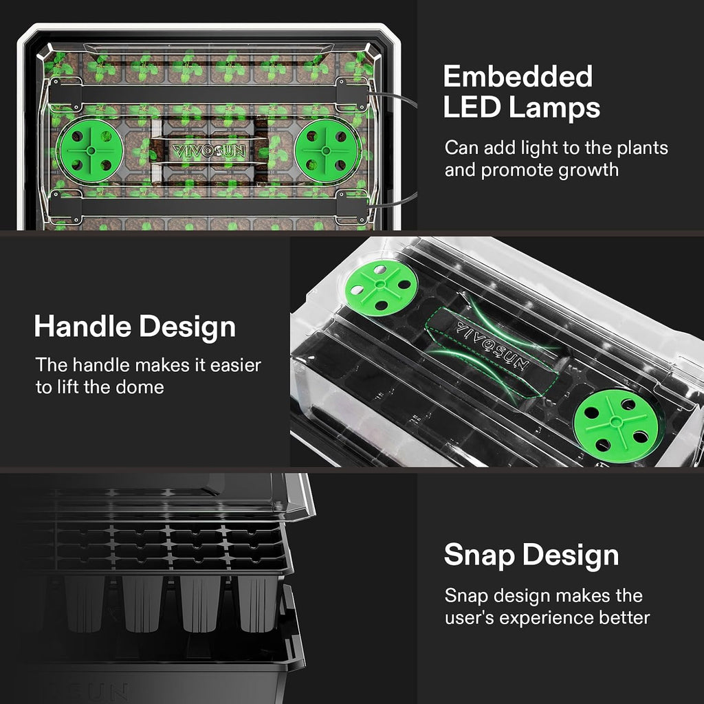VIVOSUN 1-Pack Seed Starter Kit, 40-Cell Tray, LED Lights and Heat Mat | 10"x20.75" Seedling Heating Mat, 3.6" Higher