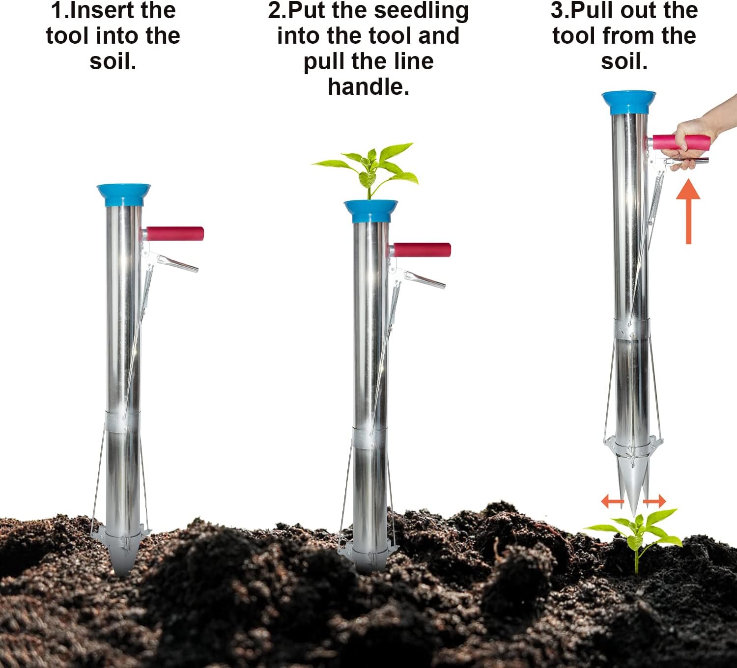 AIWFL Seedling Transplanter Long Handled Bulb Planter Tools Stainless Steel | Vegetable Young Plant Manual Plant