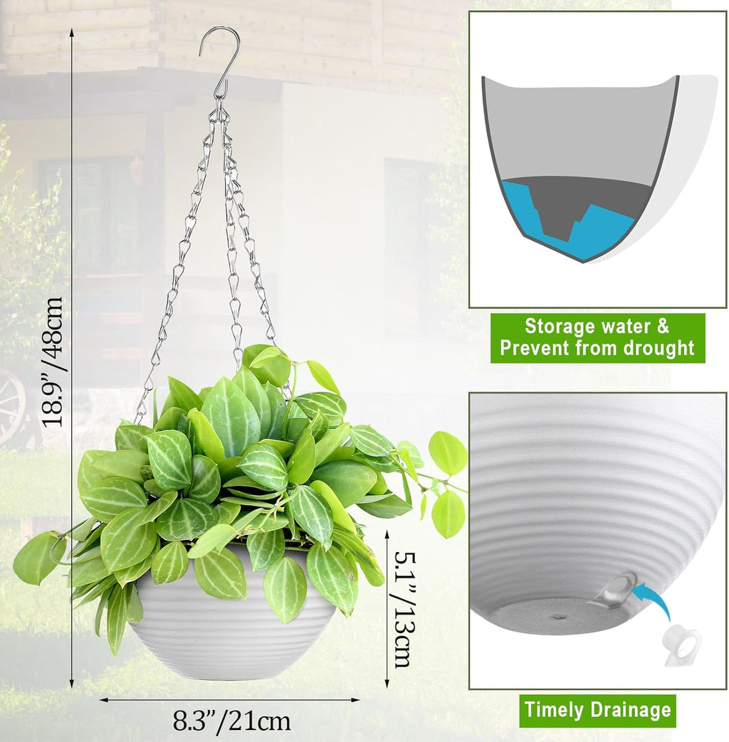 Eccliy 8.3 Inch Hanging Planters, 16 Pack Plastic Hanging Pots for Plant White Flower Pots Baskets Chains Drainage