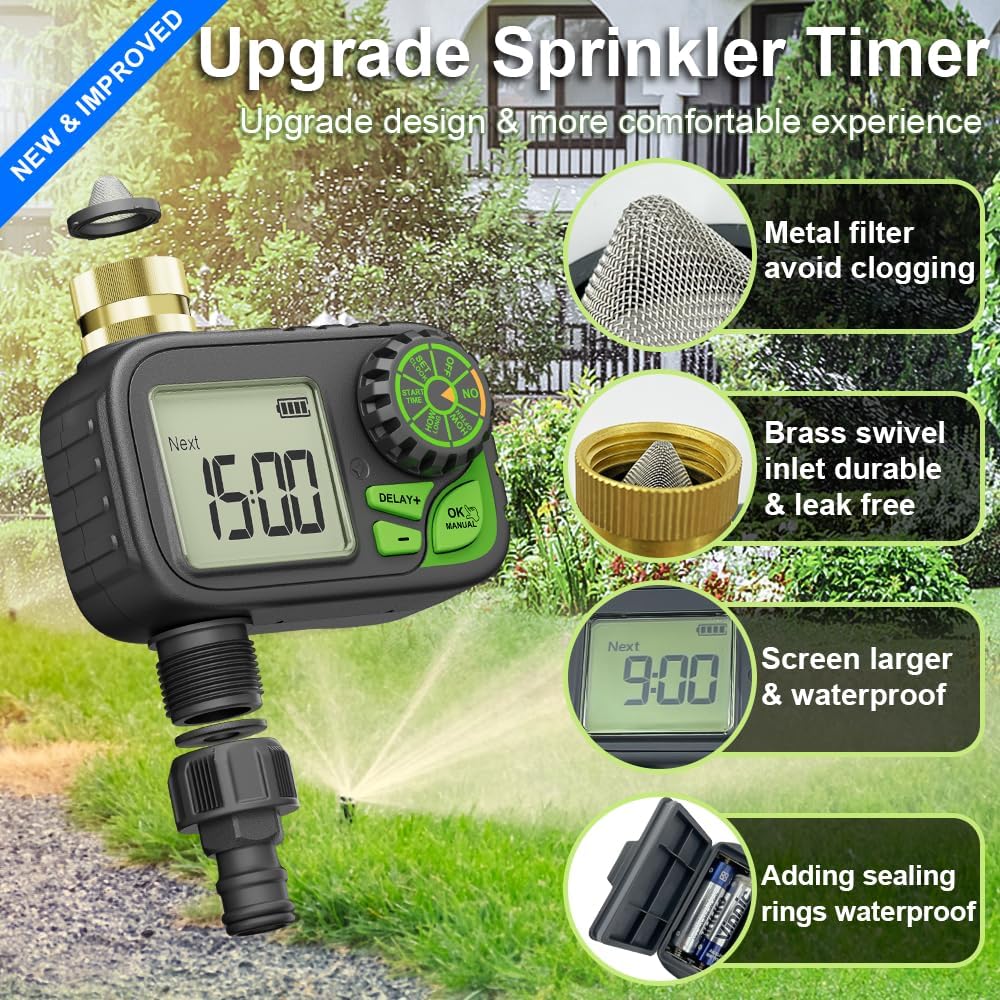 Programmable Digital Sprinkler Water Hose Irrigation Timer for Lawn | Outdoor Waterproof, Automatic Watering with