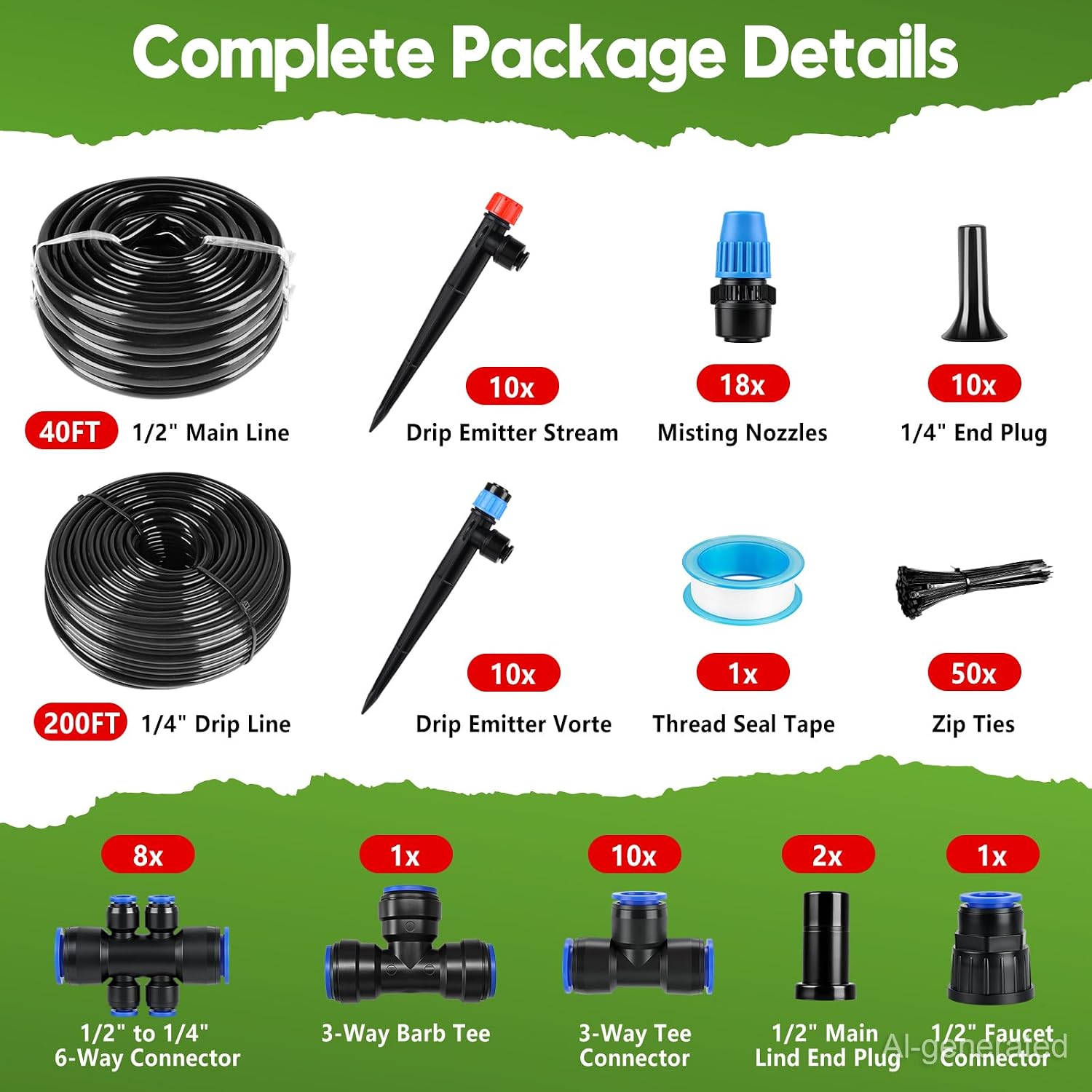 240FT Drip Irrigation System Kit, Automatic Garden Watering System | Quick-Connect Adjustable Sprinklers for Raised