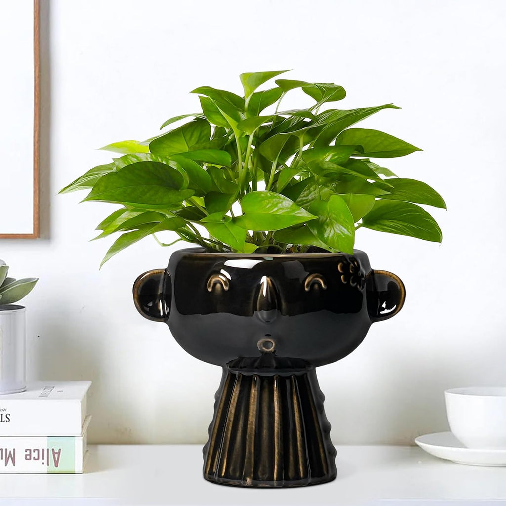 Head Planter 7 Inch - Ceramic Face Planters with Drainage Hole, Funny Succulent Pots for Indoor Outdoor, Cute