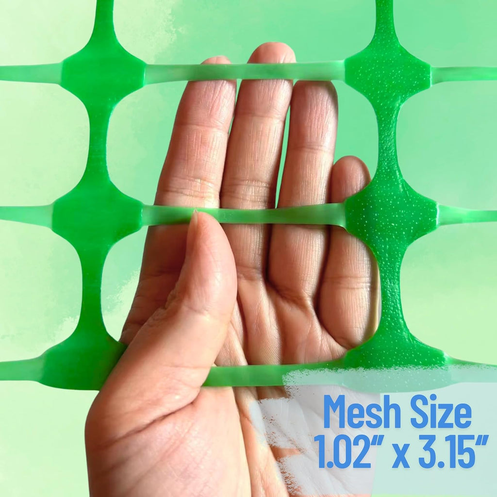 40'' x 100', Green, Plastic Garden Fence with Stakes, Strength | Reusable HDPE Mesh, Construction & Outdoor Use, Easy