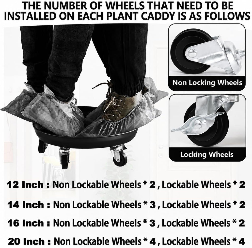 12 Plant Caddy with Wheels, Indoor Outdoor Rolling Caddy, 2-Pack Black | Entirely Made of Metal, 4 x 360° Wheels