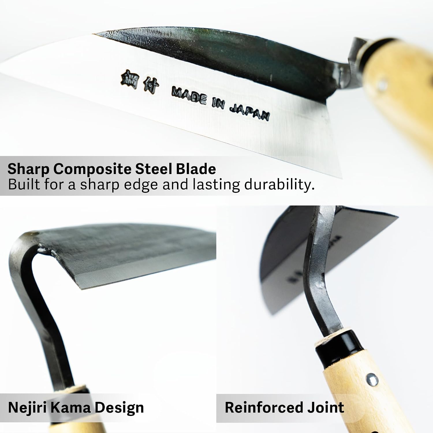 HOUNEN Japanese Weeding Sickle, 4.7-Inch Thick Composite Steel Blade | Twisted thick blade scrapes weeds and cuts light