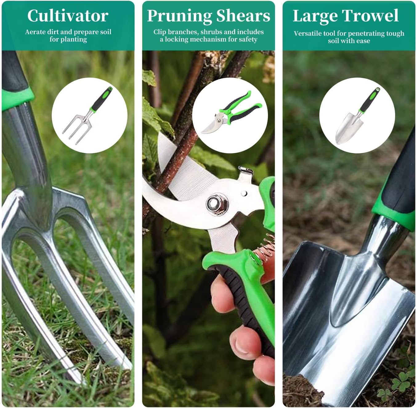 FAMILY'S BACKYARD Garden Tools for Women,7 Piece Gardening Tool Set Aluminum Alloy Hand Tool Starter Kit with Garden