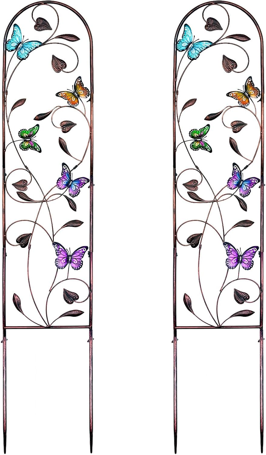 Aboxoo 2-Pack Butterfly Metal Garden Trellis, 60" Decorative Outdoor Fence | For climbing