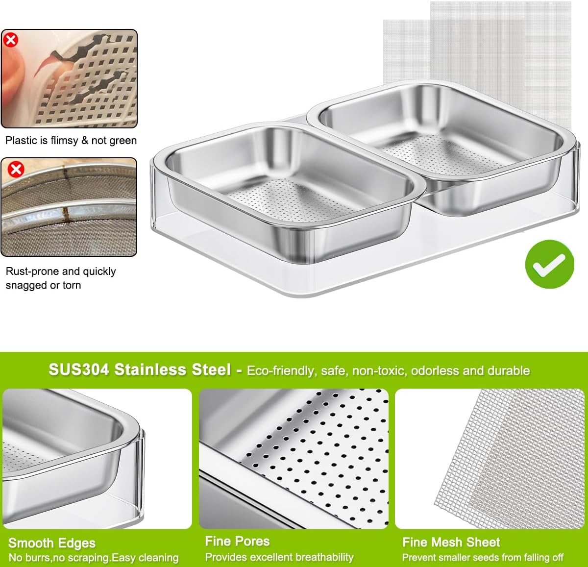 FANHAO Upgraded Visual Seed Sprouter Tray, Stainless Steel Soil-Free Cultivation Germination Tray with Acrylic Base