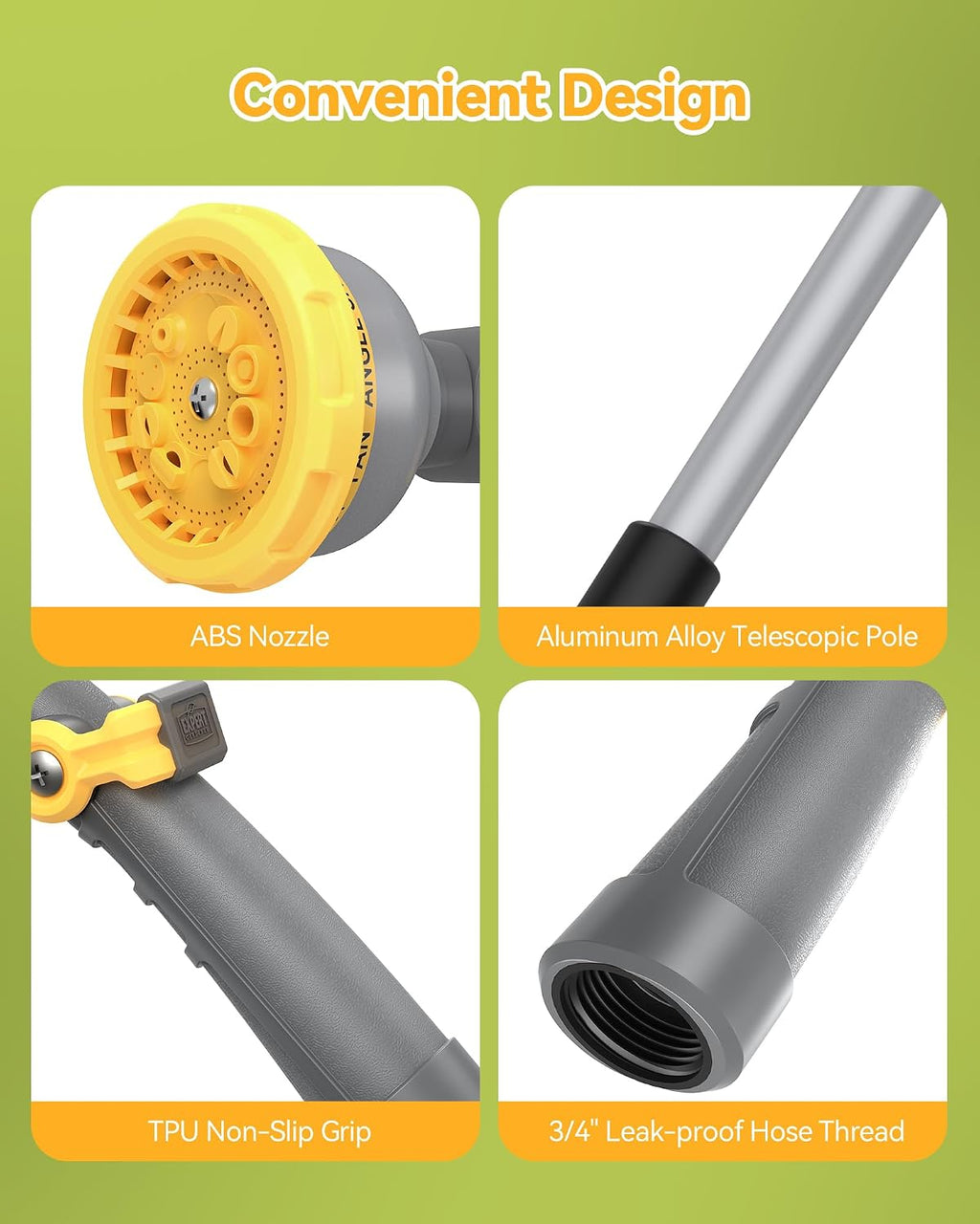 VOXON Garden Hose Watering Wand 29-43 Inch Adjustable Spray Wand | 10 Spray Patterns, 180° Swivel Head, Thumb Flow