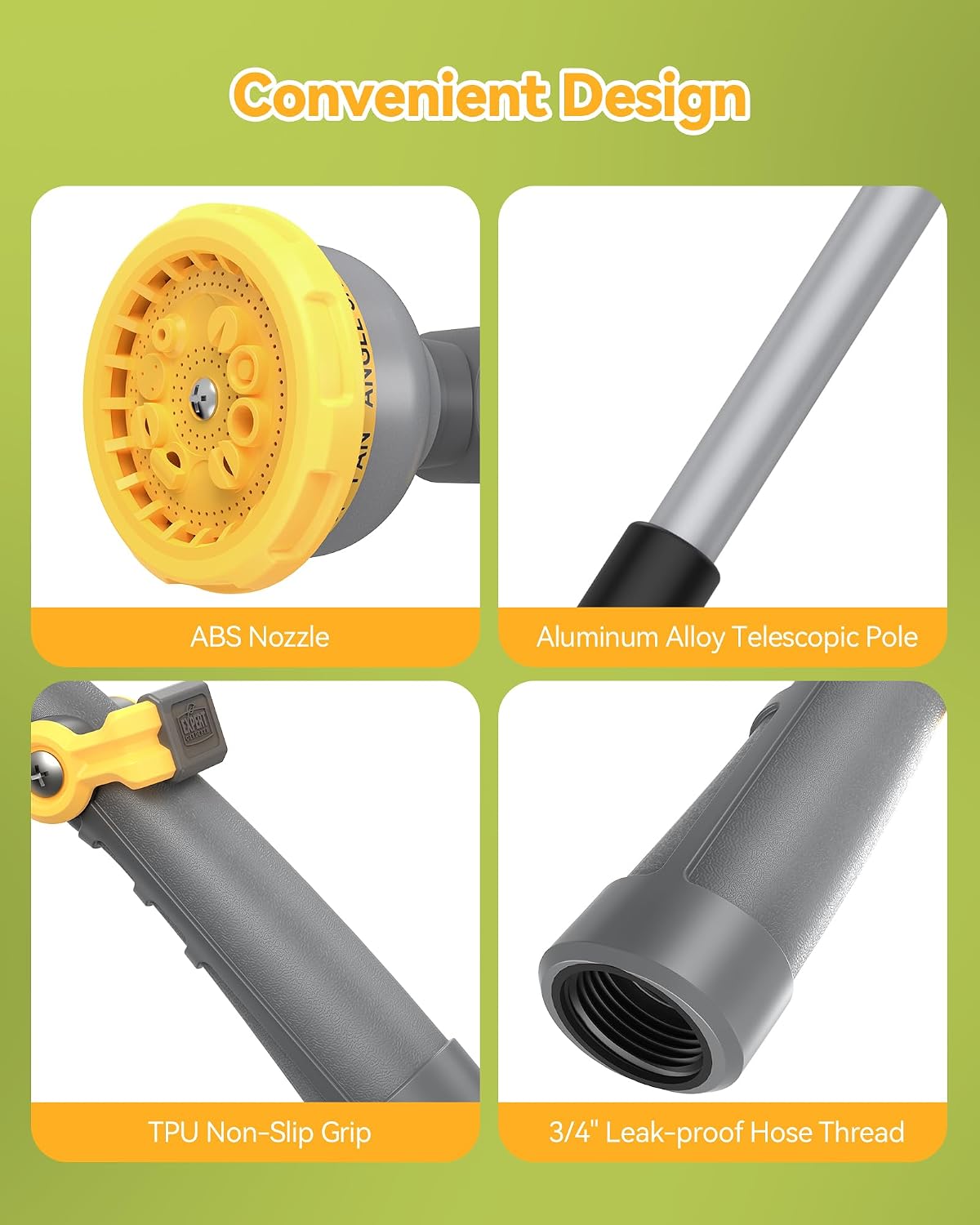 VOXON Garden Hose Watering Wand 29-43 Inch Adjustable Spray Wand | 10 Spray Patterns, 180° Swivel Head, Thumb Flow