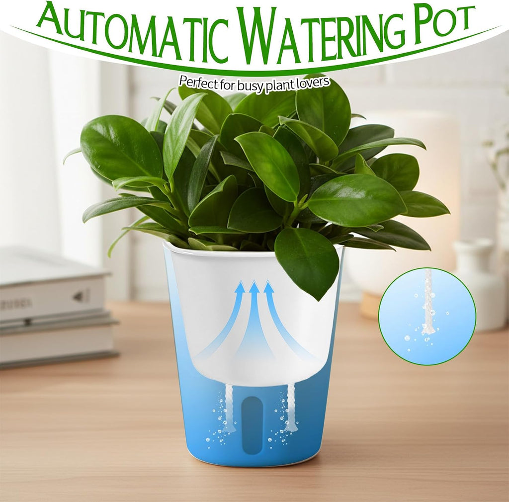 10 Sets 4" Self Watering Pots for Indoor Plants, Plastic Self Watering Planter Pots with Visual Water Level Clear Inner