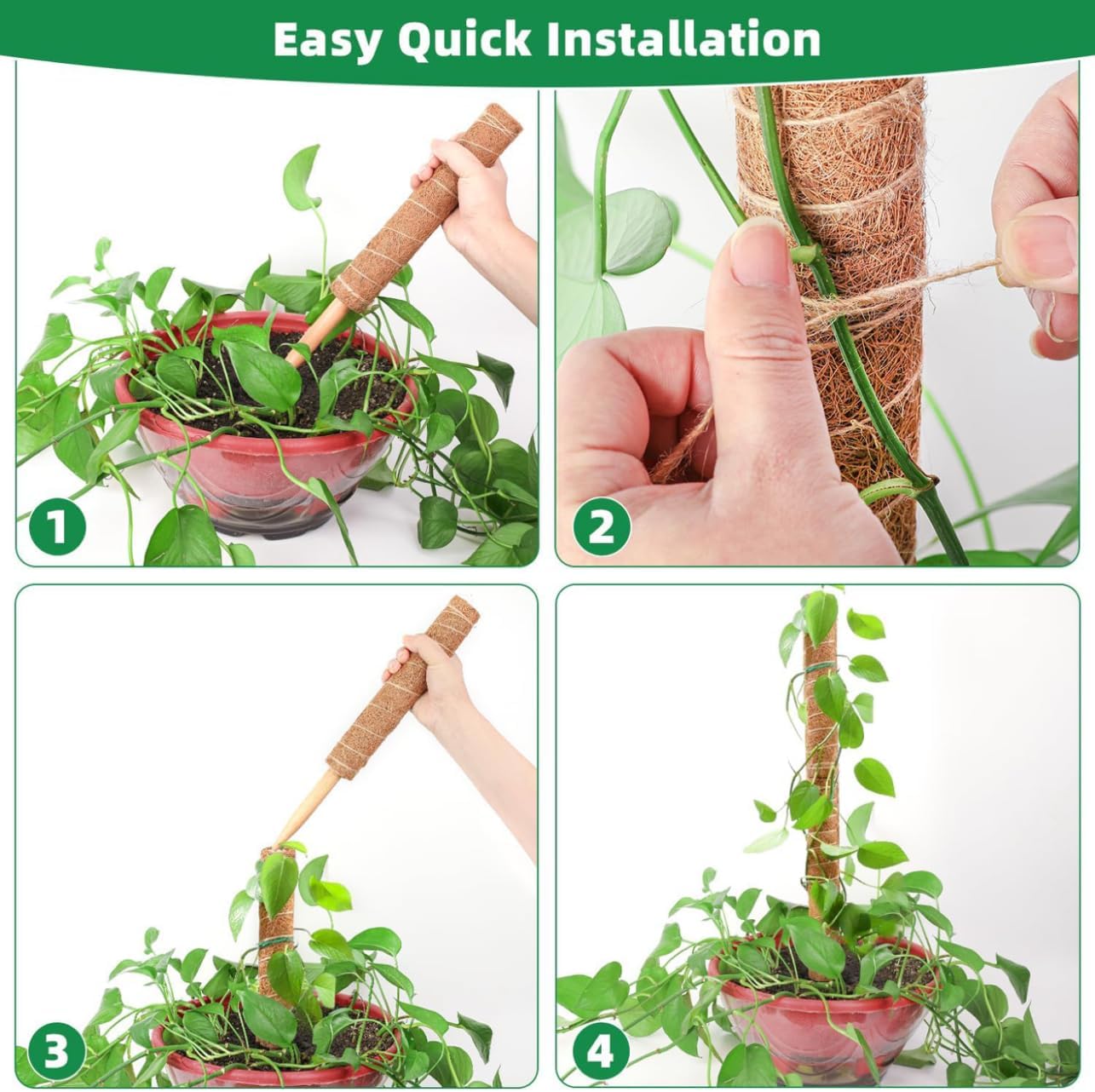 4PCS 45CM Coir Totem Pole for Climbing Plants, Moss Stick Plant Support Indoor Outdoor Garden Supplies