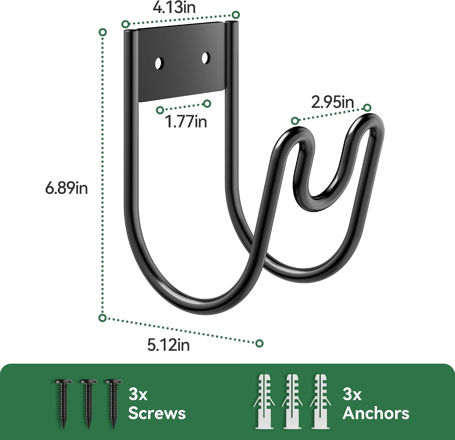 Black Metal Garden Hose Holder - Wall Mounted Water Hose Holder - Hose Hanger Heavy Duty for Water Hose Extension Cords