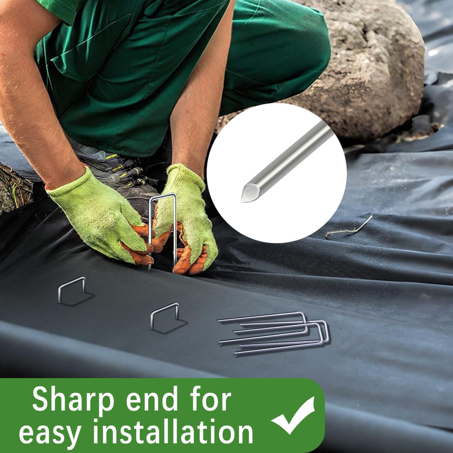 200 Pack Landscape Staples 4 Inch 12 Gauge Garden Stakes Galvanized Garden Staples Ground Pins Anti-Rust Ground Stakes