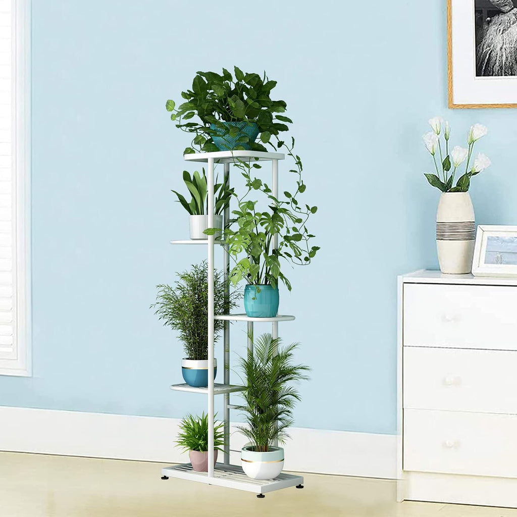 LINZINAR Plant Stand Metal 5 Tier 6 Potted Multiple Flower Pot Holder Shelf Indoor Outdoor Planter Display Shelving