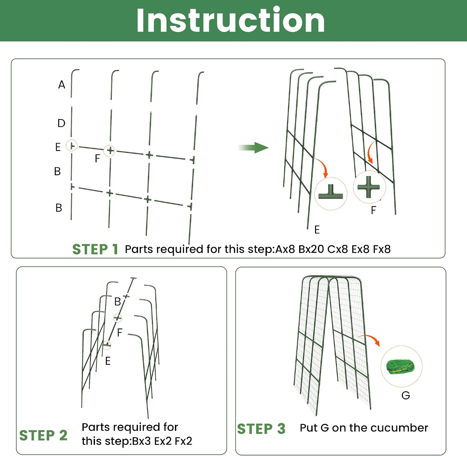 Cucumber Trellis for Raised Bed, 63" Heavy Duty U-Shape Garden Trellis for Climbing Plants Outdoor, Rustproof Plastic