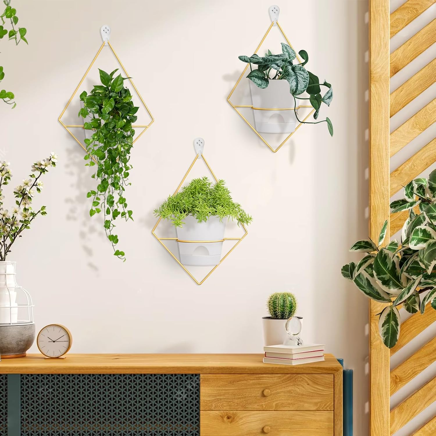 Koalaime 3 Sets Wall Planters for Indoor Plants Geometric Hanging Planters for Indoor Plants - Self-Watering Flower