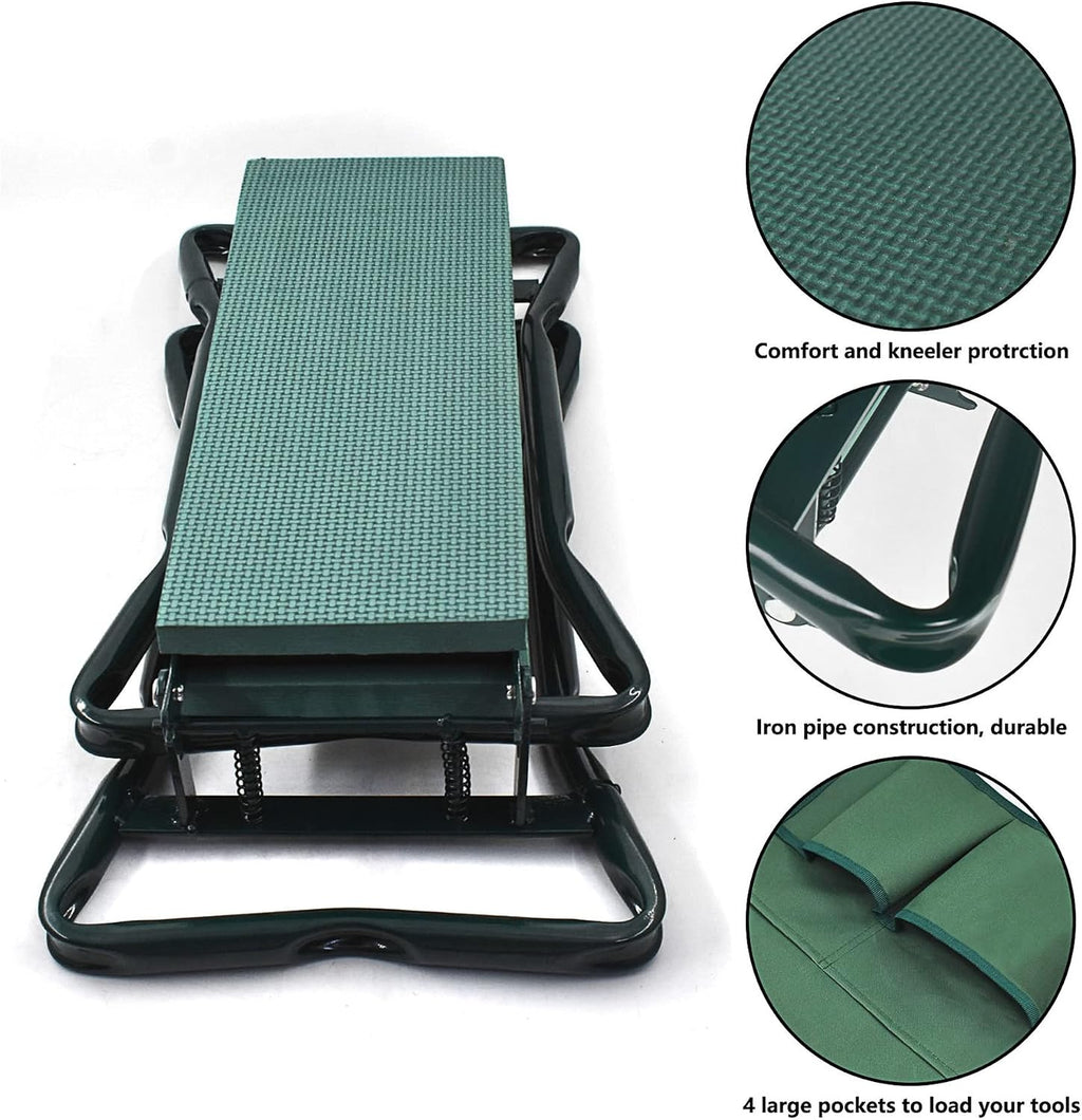 Garden Kneeler Seat Portable Garden Folding Seat EVA Foam Pad with Tool Bag Pouch