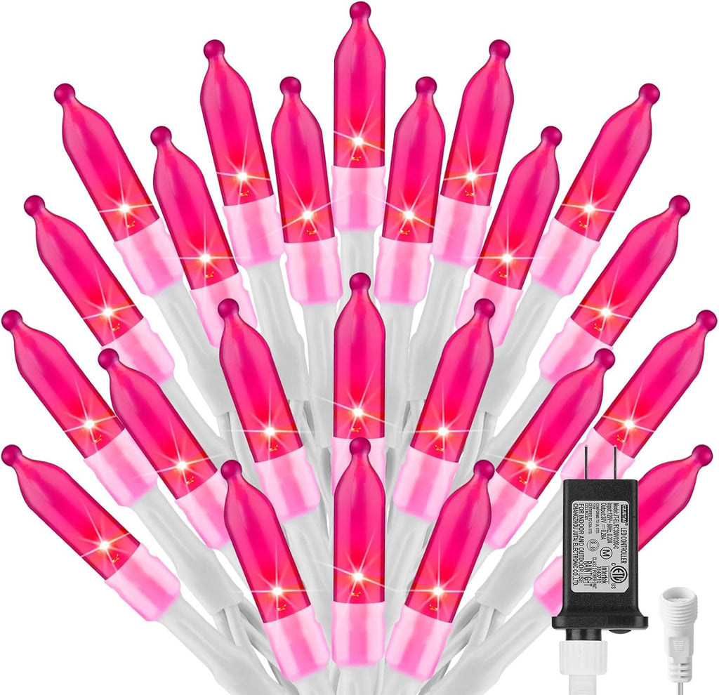 Pink Christmas Mini Lights, 39Feet 100 LED Pink String Light with 8 Lighting Modes, Connectable Valentine's Lights for Indoor Outdoor Valentine's Day Garland Wreath Holiday Decoration, White Wire