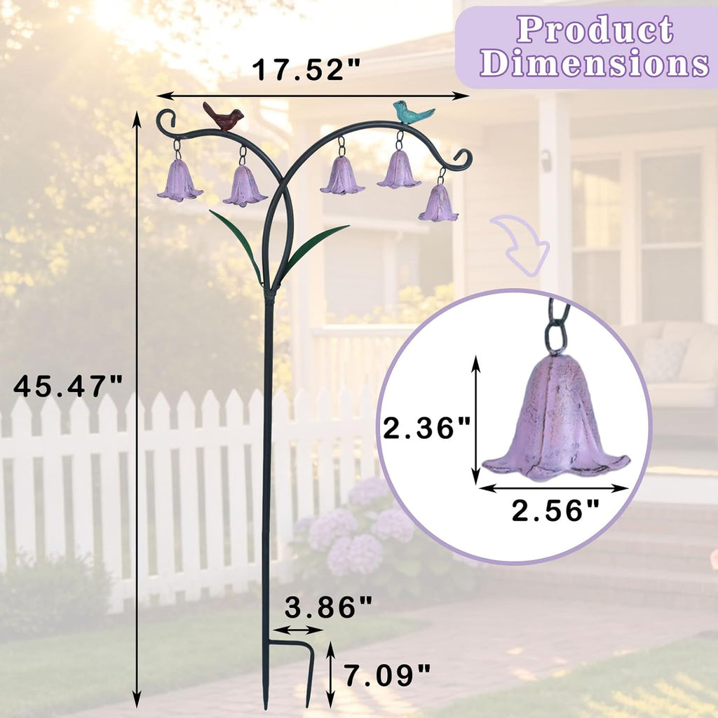45.5"H Decorative Garden Stakes with Bells,Metal Flowers for Outside | Garden Art for Patio,Lawn, Pathway & Flower Bed