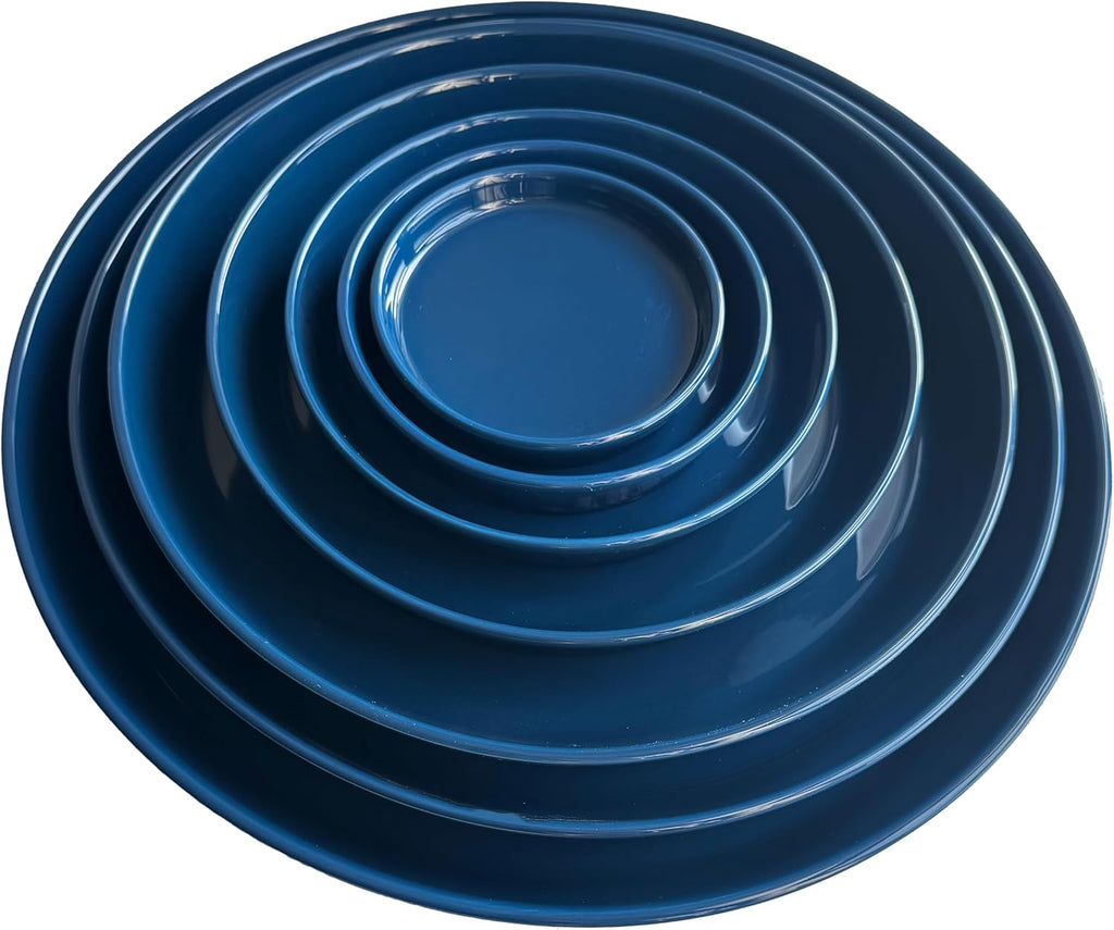 Ceramic Plant Saucer Tray 9 10 11 Inch Blue, 11.3" OD x9.7 ID x1.8 Deep| Round Sturdy Heavy Duty Glazed Bevel Planter