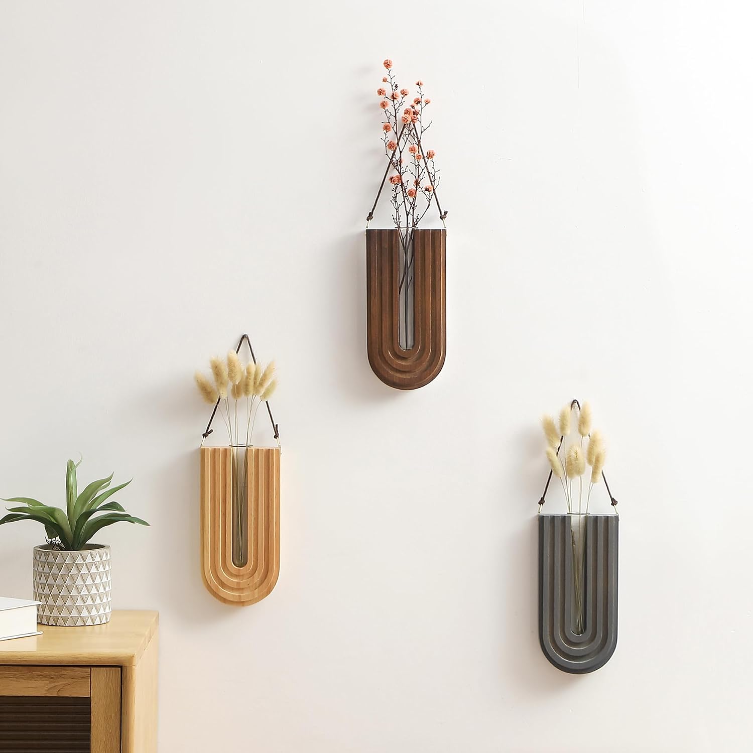 Wood Wall Planter Indoor, Propagation Station, Wooden Hanging Vase for Dried Flowers, Plant Holder, Boho Wall Décor for