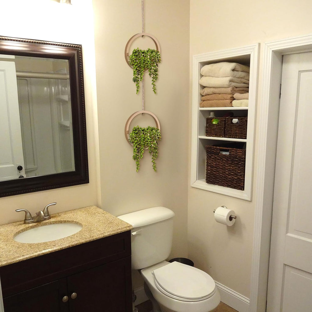 2pcs Artificial Succulents Hanging Plants 12.2'' Fake String of Pearls in Pot with 8.3'' Lanyard for Indoor Outdoor