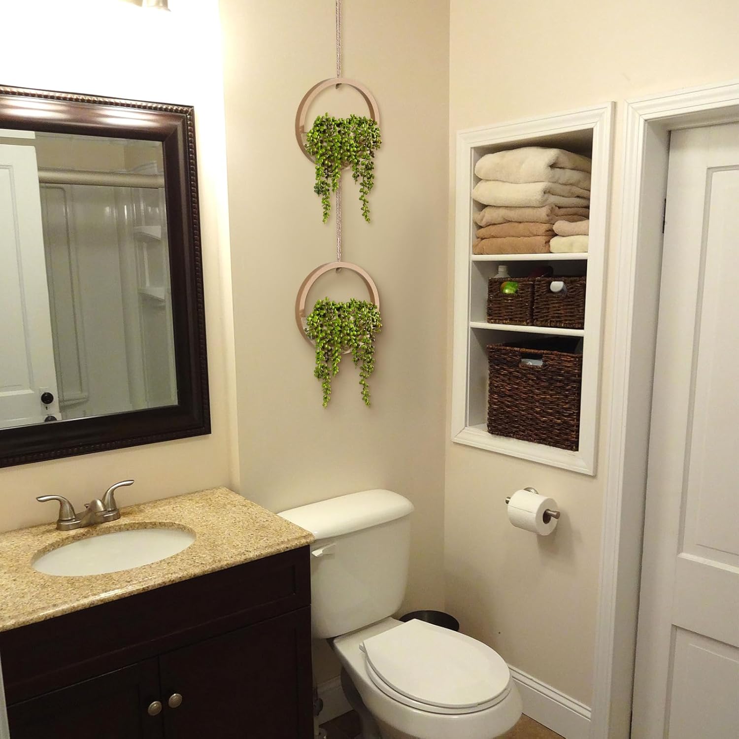 2pcs Artificial Succulents Hanging Plants 12.2'' Fake String of Pearls in Pot with 8.3'' Lanyard for Indoor Outdoor