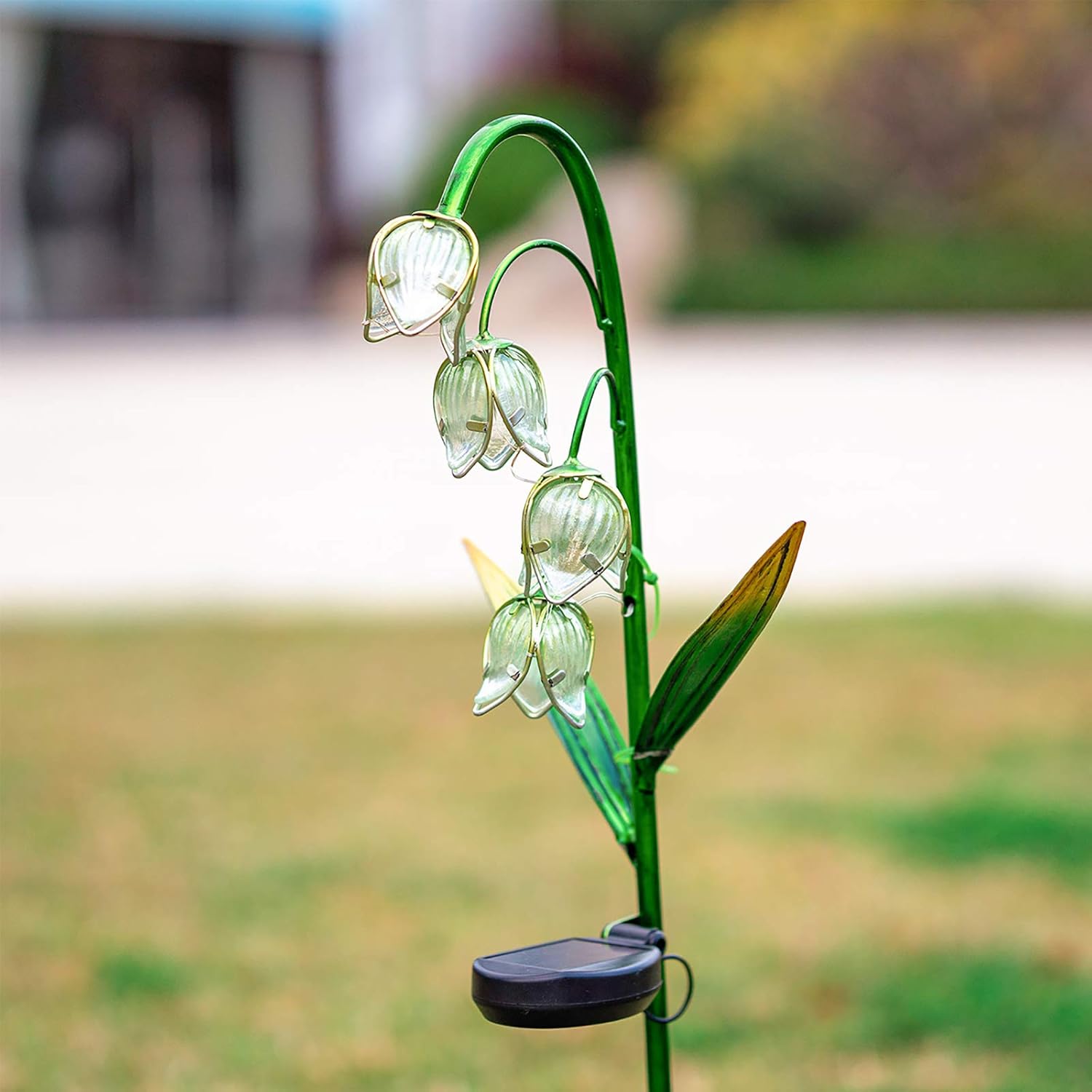 VCUTEKA Outdoor Solar Garden Light, Lily of the Valley Glass Flower Decor | Warm White Solar Stake Light, IP44