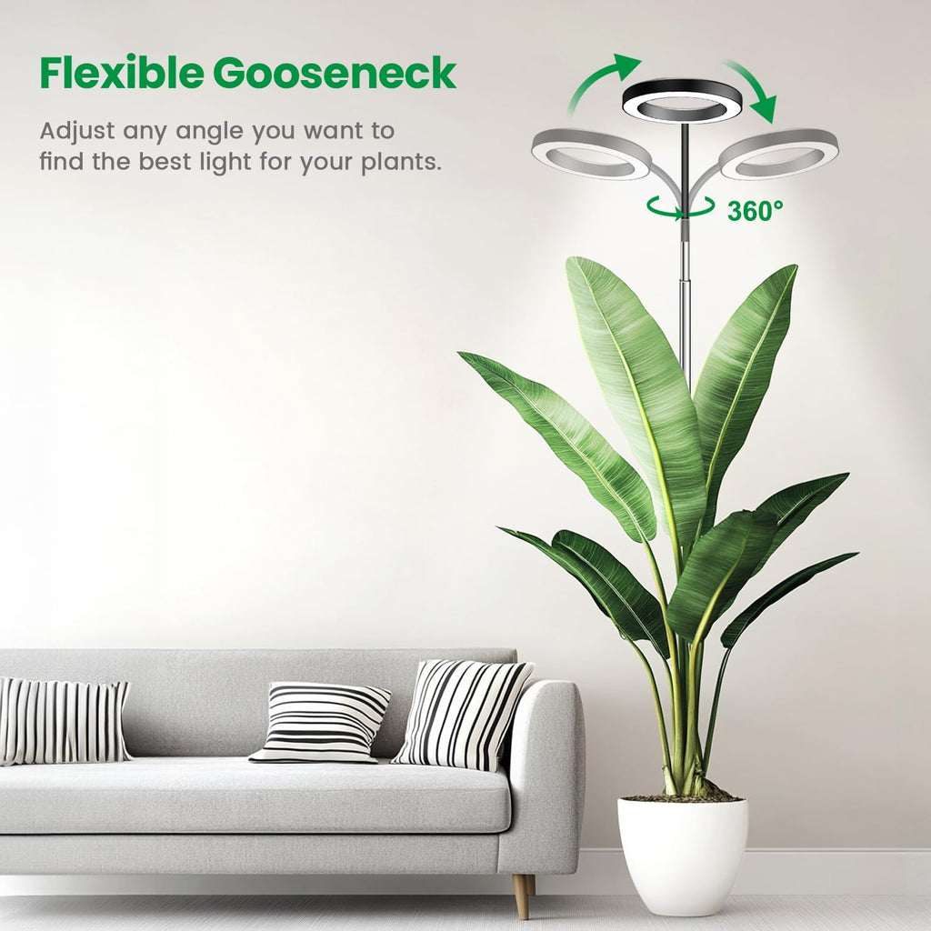 Grow Light, 6000K Halo Plant Light with Gooseneck (No Base), 2-Pack | Full Spectrum Grow Lights for Indoor Plants, 3