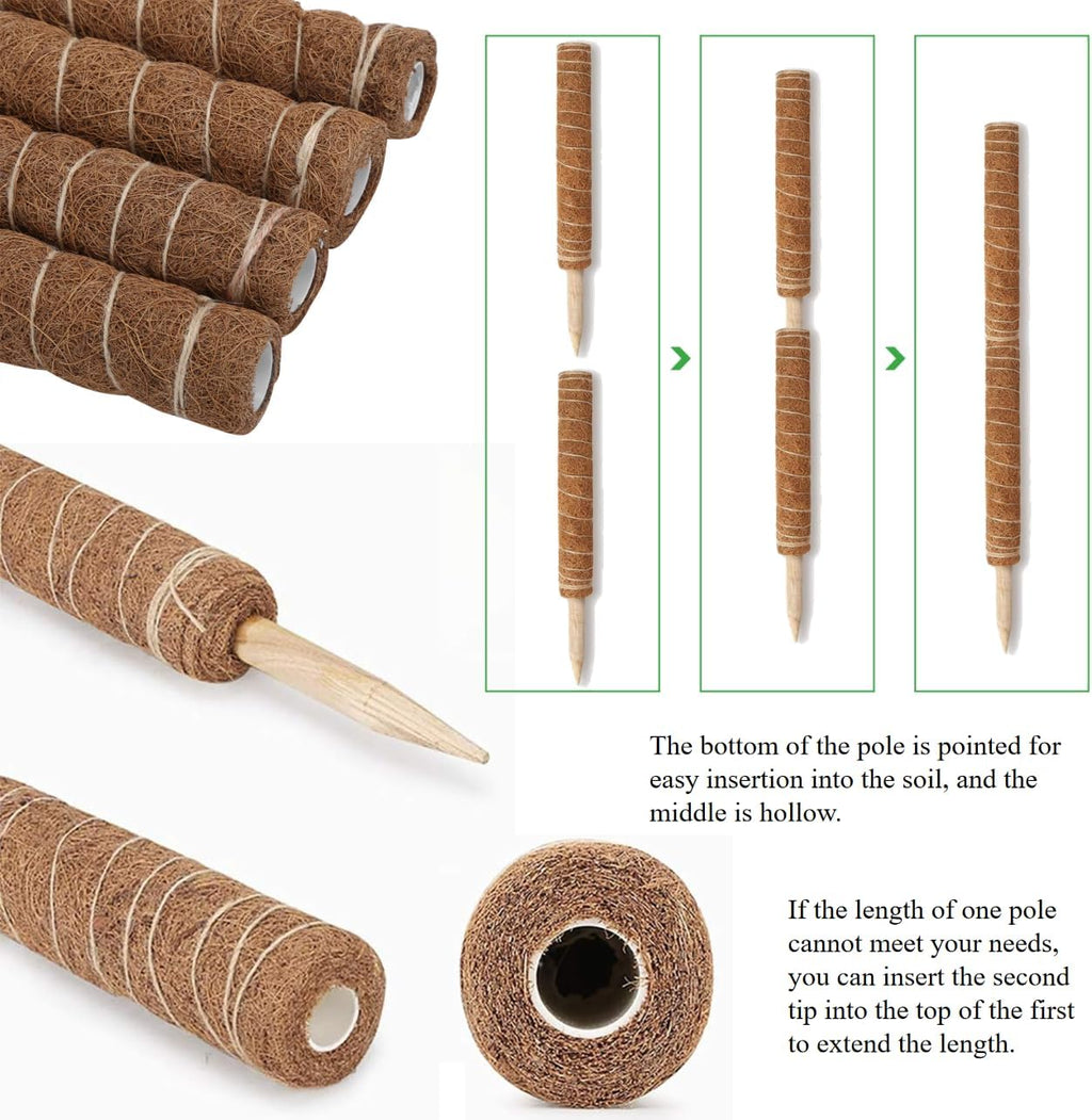4PCS 45CM Coir Totem Pole for Climbing Plants, Moss Stick Plant Support Indoor Outdoor Garden Supplies