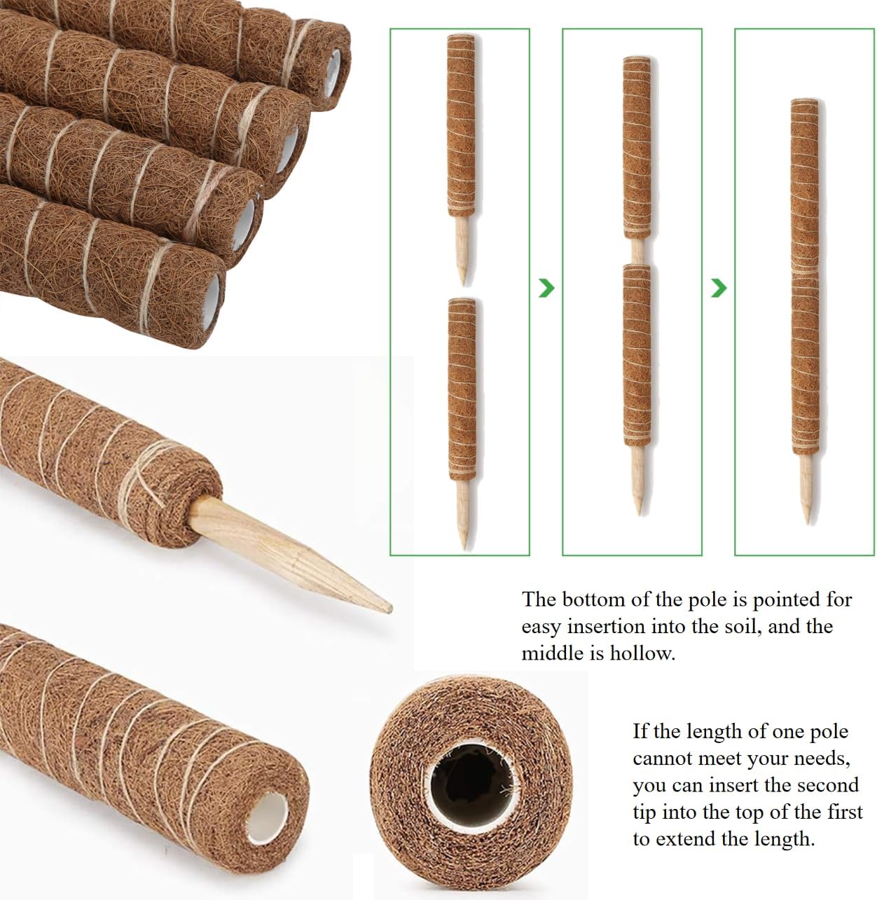 4PCS 45CM Coir Totem Pole for Climbing Plants, Moss Stick Plant Support Indoor Outdoor Garden Supplies